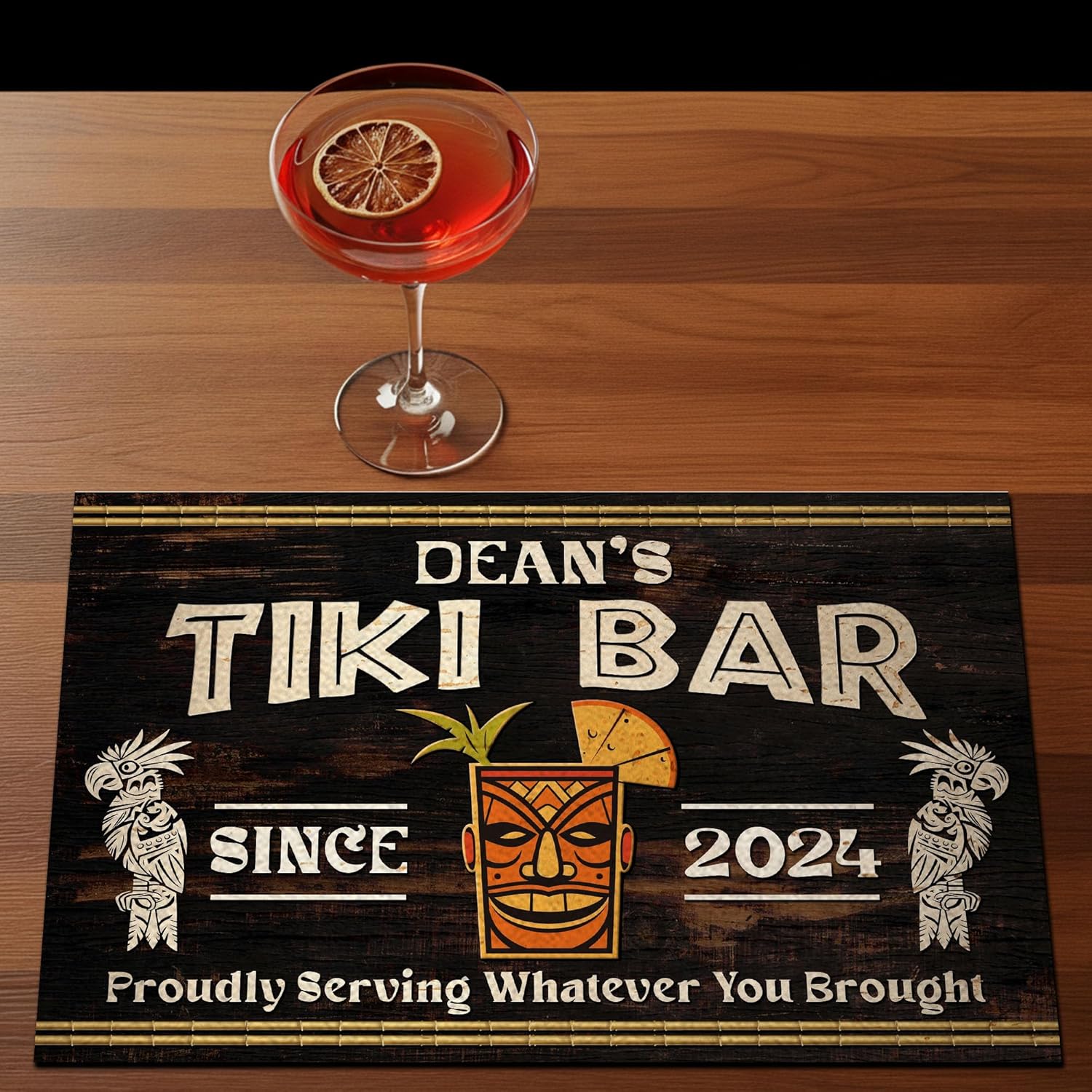 THUYPT Personalized Tiki Bar Mat, Dish Drying Mat for Tiki Bar Counter, Bar Mat Absorbent Drying Mat, Spill Mat for Tiki Bar Tiki Lounge Tiki Huts Decorations (03)