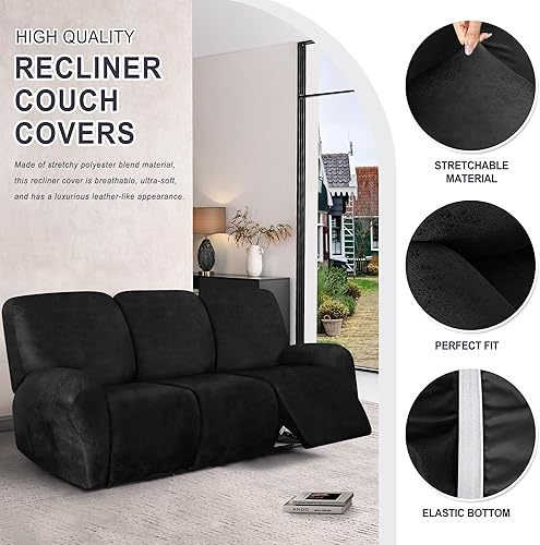 Miniatura 100 de Fundas para sillas reclinables con aspecto de cuero, funda elástica de 4 piezas, funda suave para silla reclinable, protector de muebles lavable