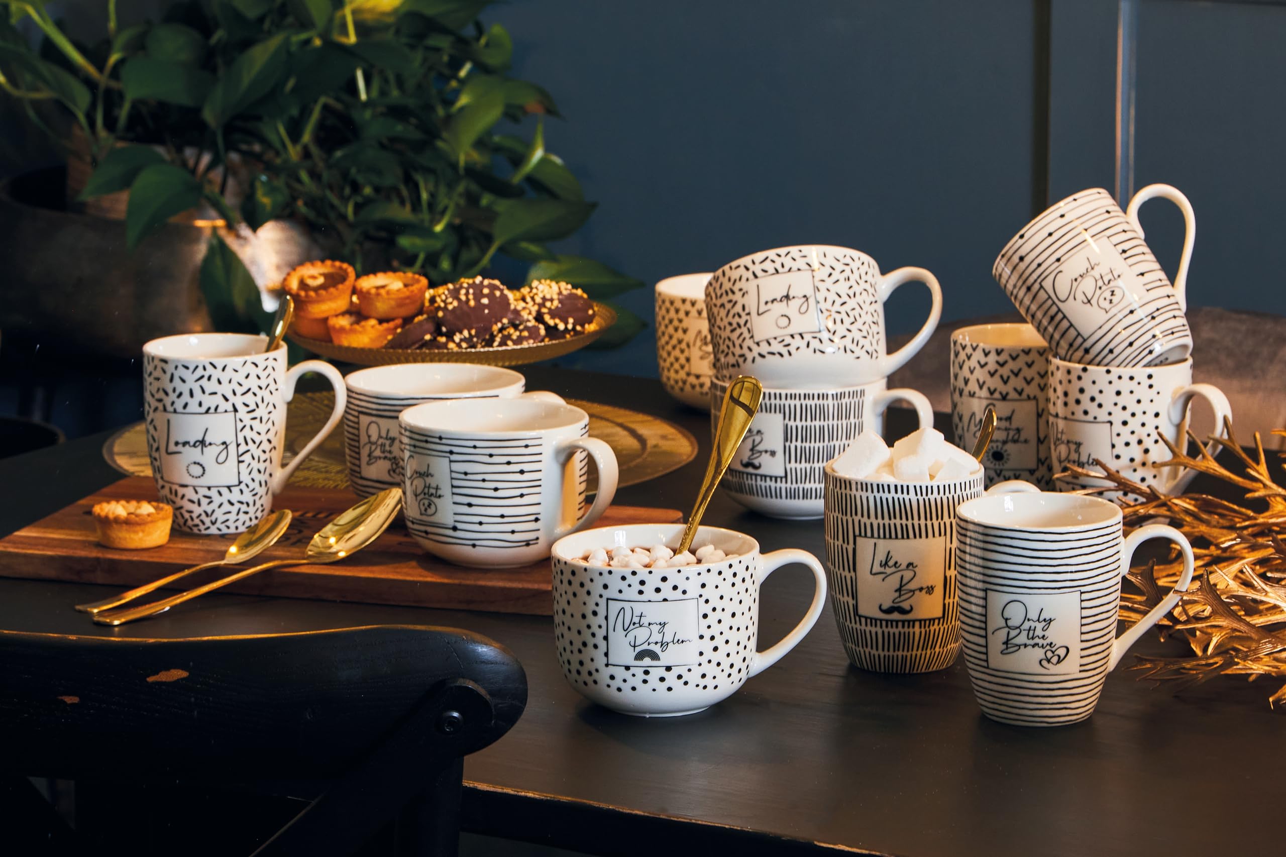Tognana Mood zestaw 6 kubków śniadaniowych, 450 ccm, New Bone China, czarny