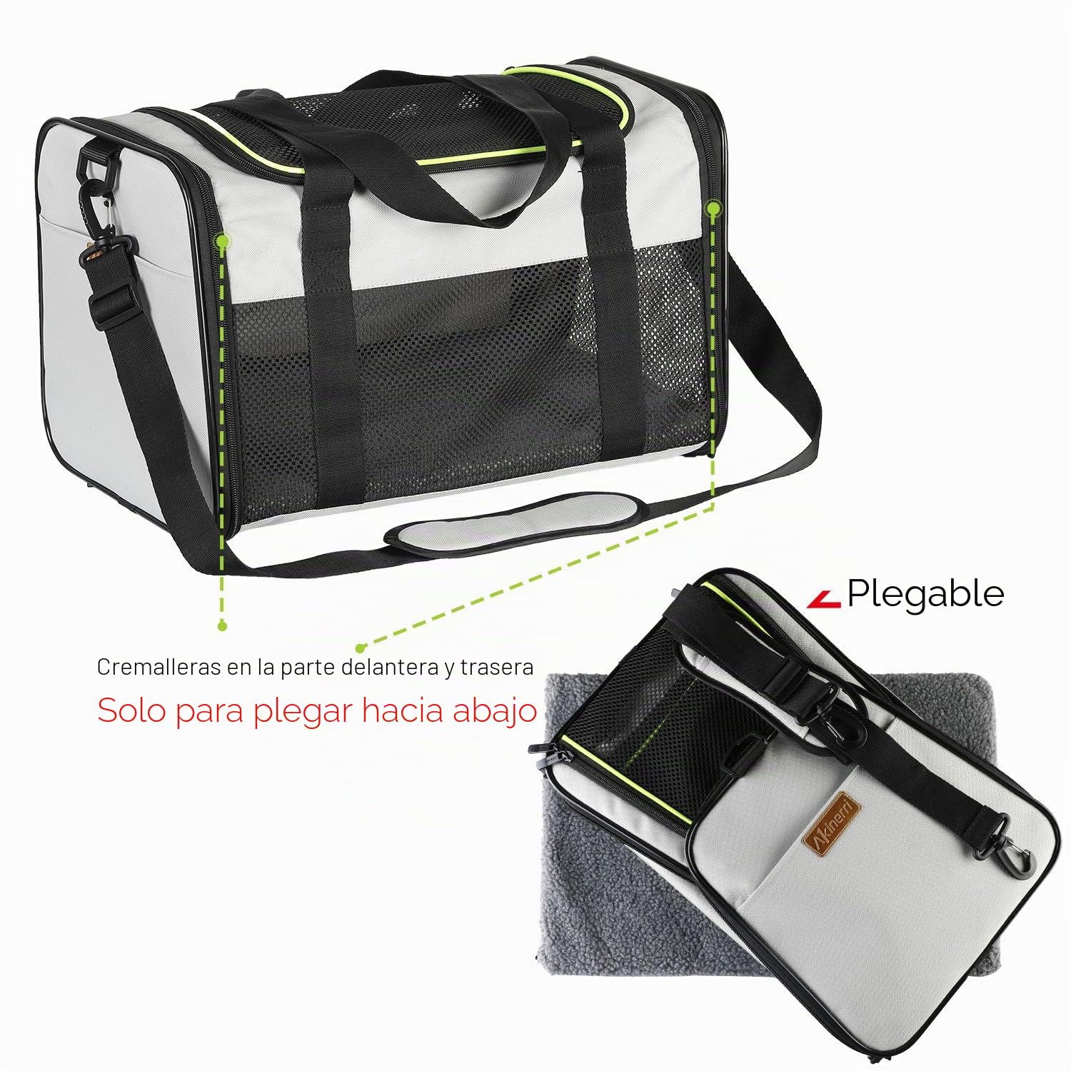 Akinerri Airline Aprobado para Transportar Mascotas, Suave Cara Plegable para Mascotas de Viaje para Cachorros y Gatos medianos