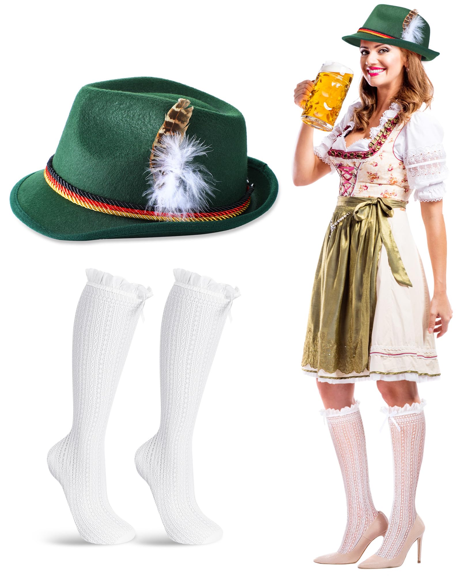Hercicy 2 Pcs Oktoberfest Accessories Women, Hat＆ Dirndl Socks