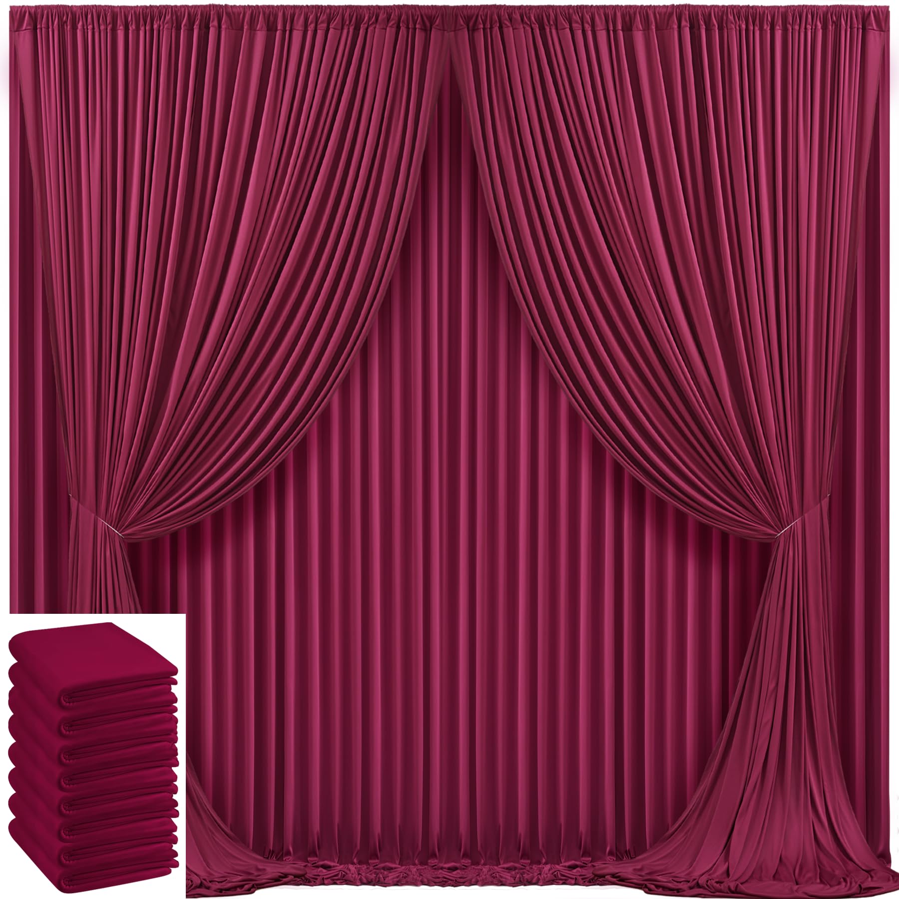 12,2 x 3 m Burgunderroter Hintergrund Vorhang für Hochzeitsfeiern, faltenfreier Stoff, kastanienbraun, Hintergrunddekoration für Babyparty, Geburtstag, Fotografie, Dekoration, 8 Paneele, 1,5 x 3 m