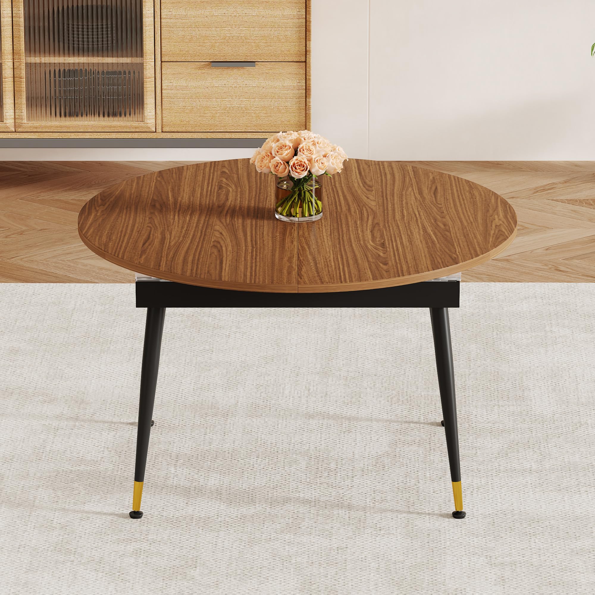 Tavolo da pranzo ovale allungabile effetto noce, moderno tavolo da cucina estensibile con piano in MDF e gambe in metallo robuste, per sala da pranzo, può ospitare 6-10 persone, nero noce