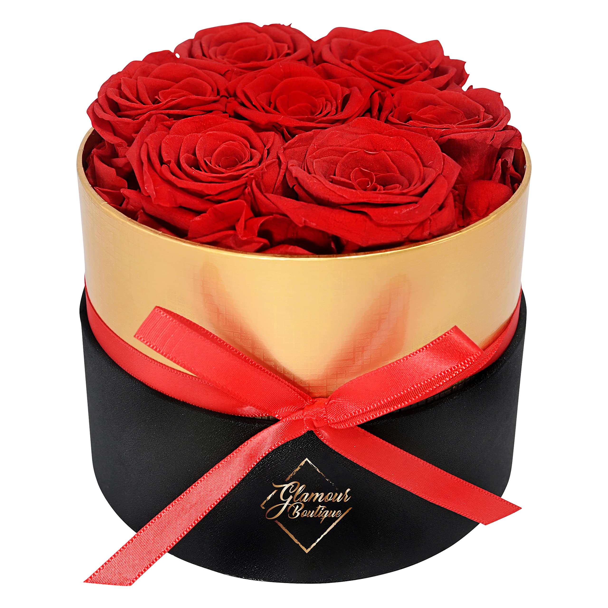 Buy Glamour Boutique Forever Flower Gift Box: 7 Red Real Preserved Roses In  A Box, Handmade, Rose Petals, Birthday, Marriage Online At Desertcartindia