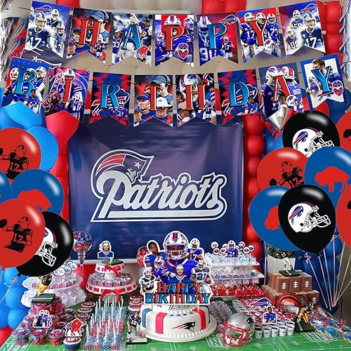 Miniatura 5 de Bills - Decoraciones para fiestas, suministros de fiesta de cumpleaños para fiesta de fútbol de búfalo, incluye pancarta, decoración para tartas, 12