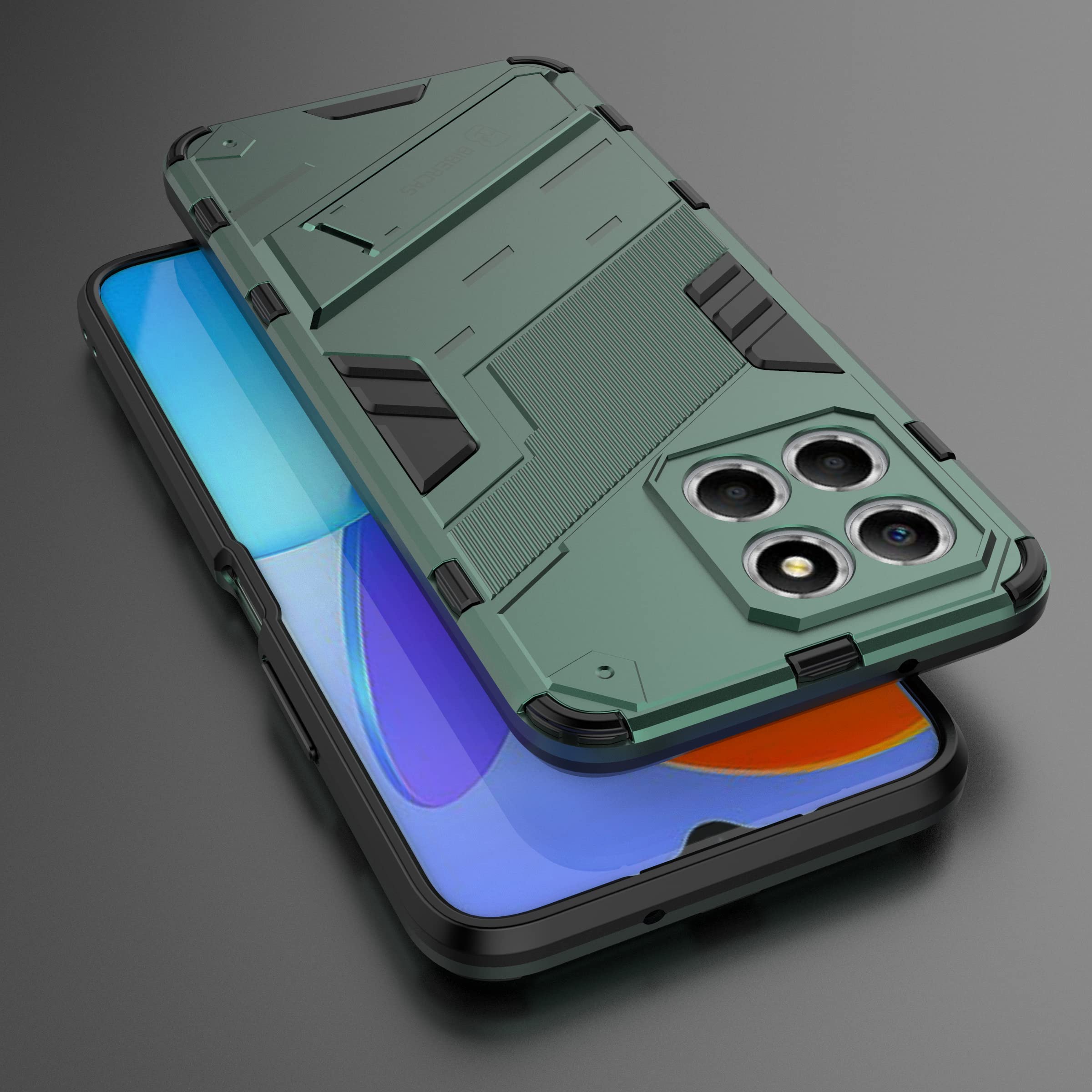 Custodia Honor X6 / X8 5G Con Supporto Pieghevole - Grigio, Cover Militare Antiurto TPU + PC, Ricarica Wireless - 5