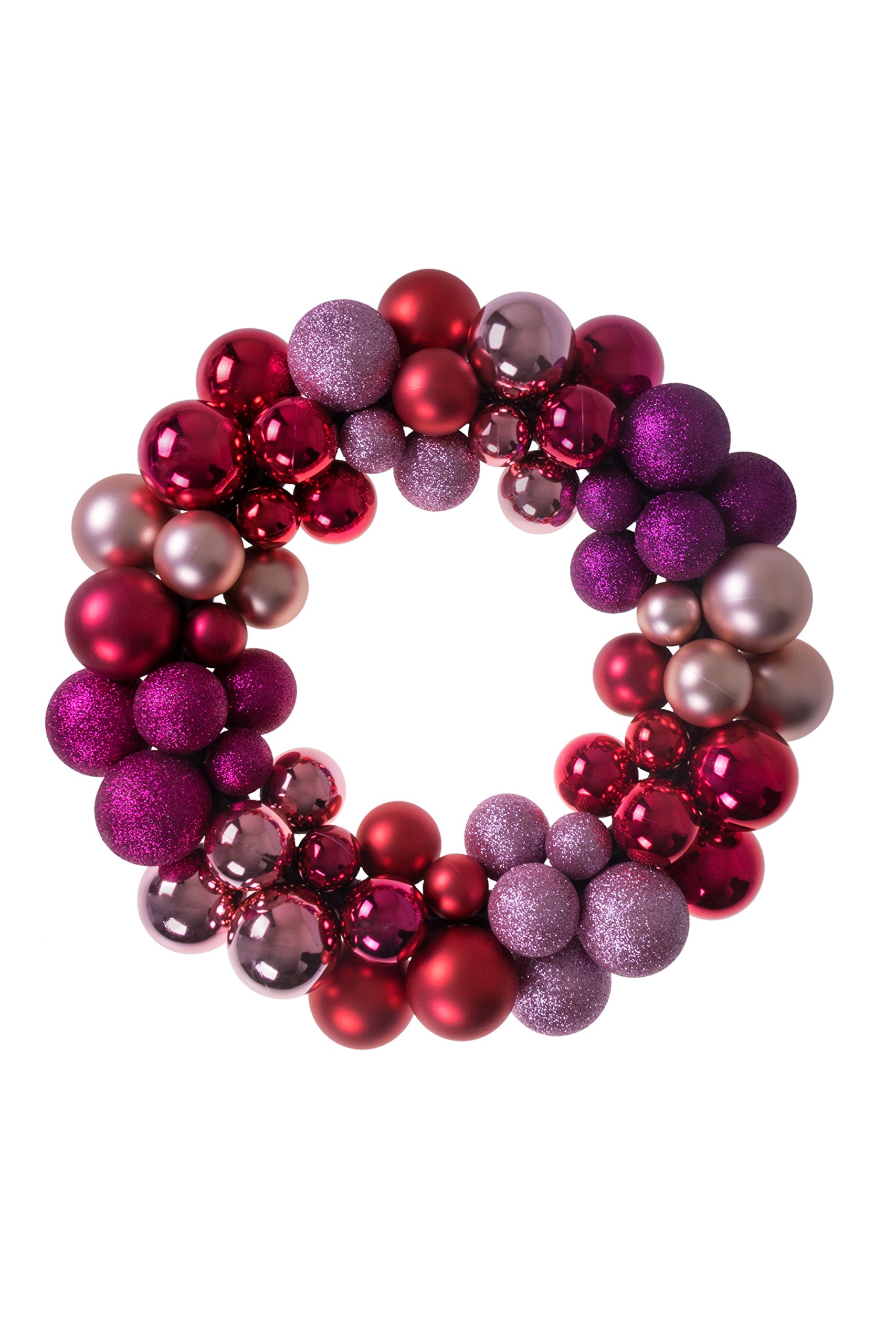 Clever Creations 13 Inch Artificial Christmas Wreath for Front Door Decor, Indoor and Outdoor Holiday Hanging Decoration, Pink and Purple Bulbs