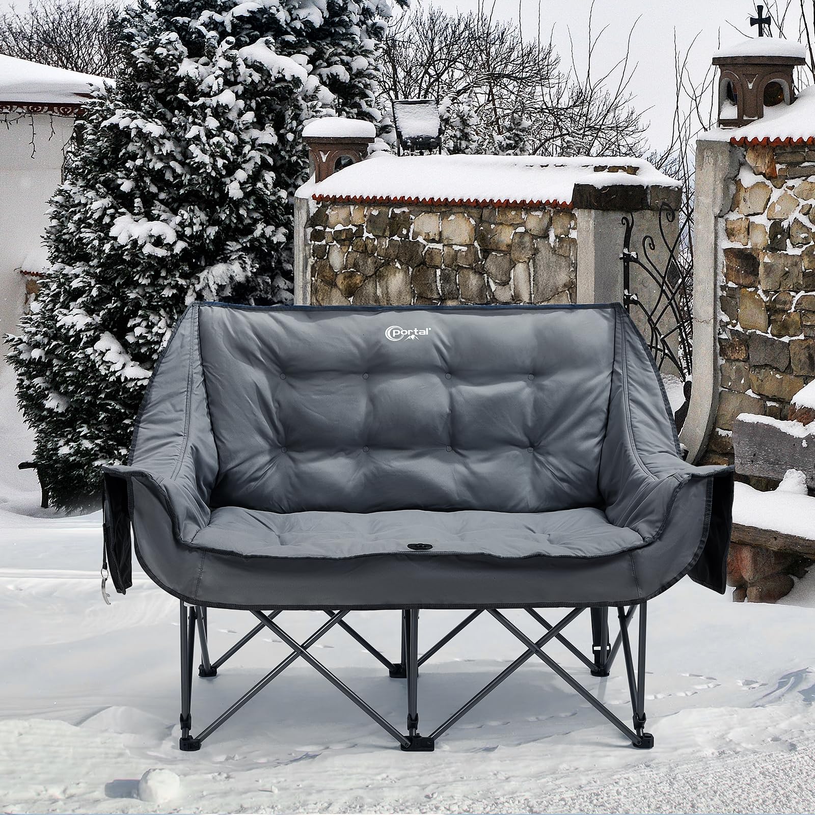 Portal Campingstuhl faltbar Campingsofa für 2 Personen 272kg belastbar Super Weich mit Lagerungstasche Doppel Klappstuhl Faltsofa Dick Gepolstert Hohe Rückenlehne für Outdoor Garten Balkon
