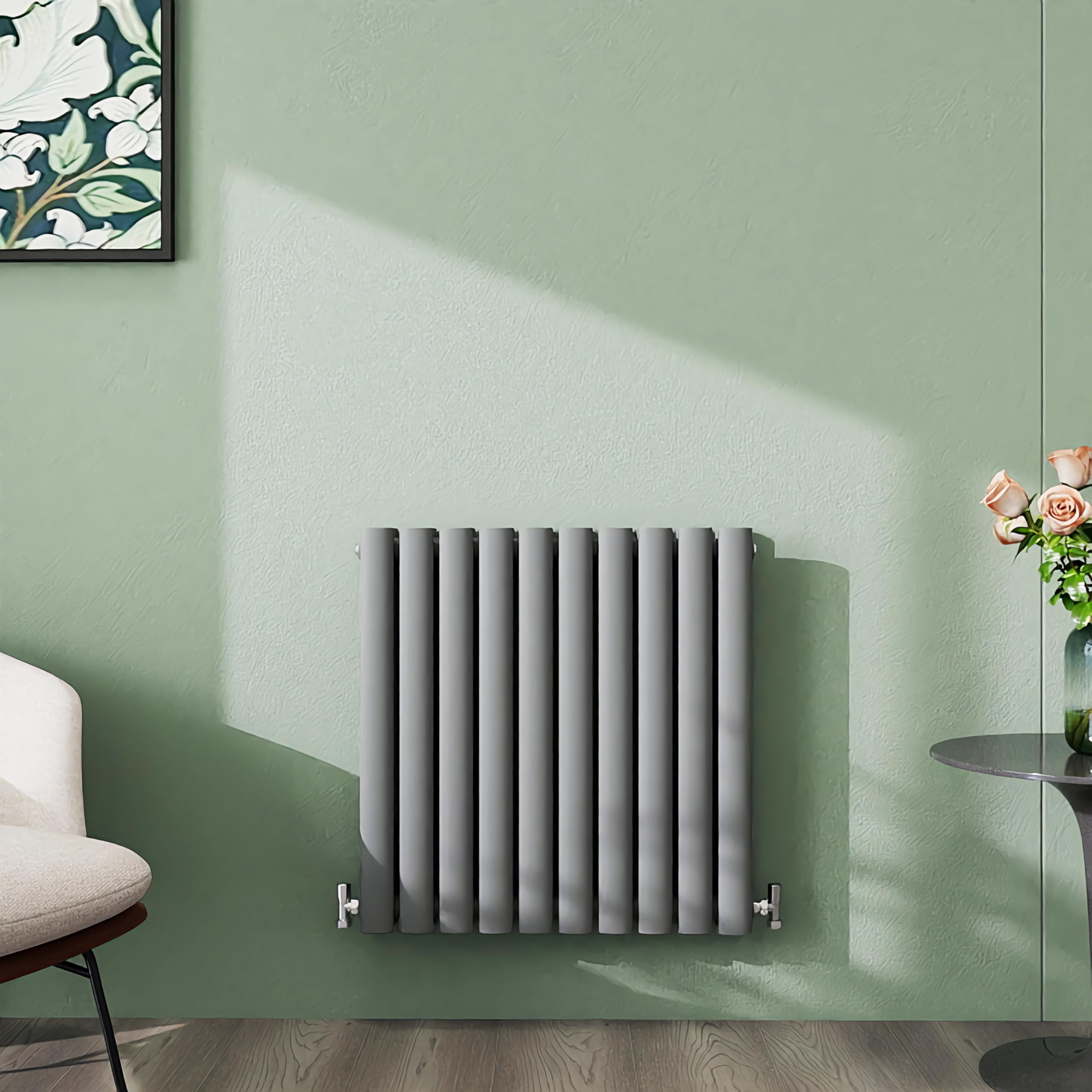 Simple Bathroom 600×590mm Anthracite Radiator Horizontal Double Oval Column Designer Central Heating Rad for Bathroom/Kitchen/Living Room