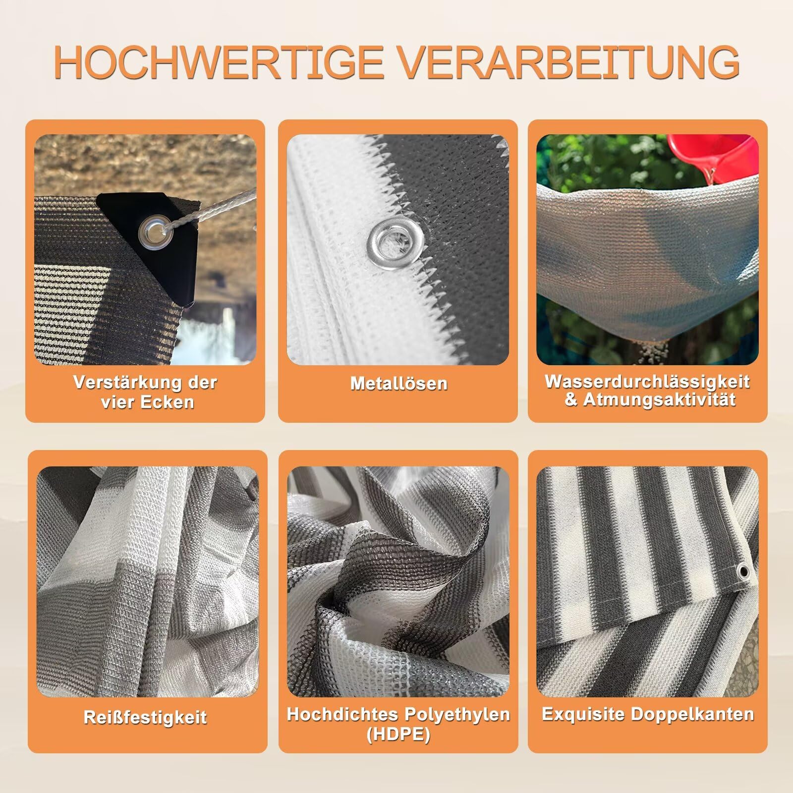 Balkon Sichtschutz 75x300cm, Balcony Cover Wasserdurchlässig Balkon Sichtschutz Ohne Bohren Inkl. Befestigungsschnur für Zaun Pavillon Balkongeländer - Grau-weiß gestreift