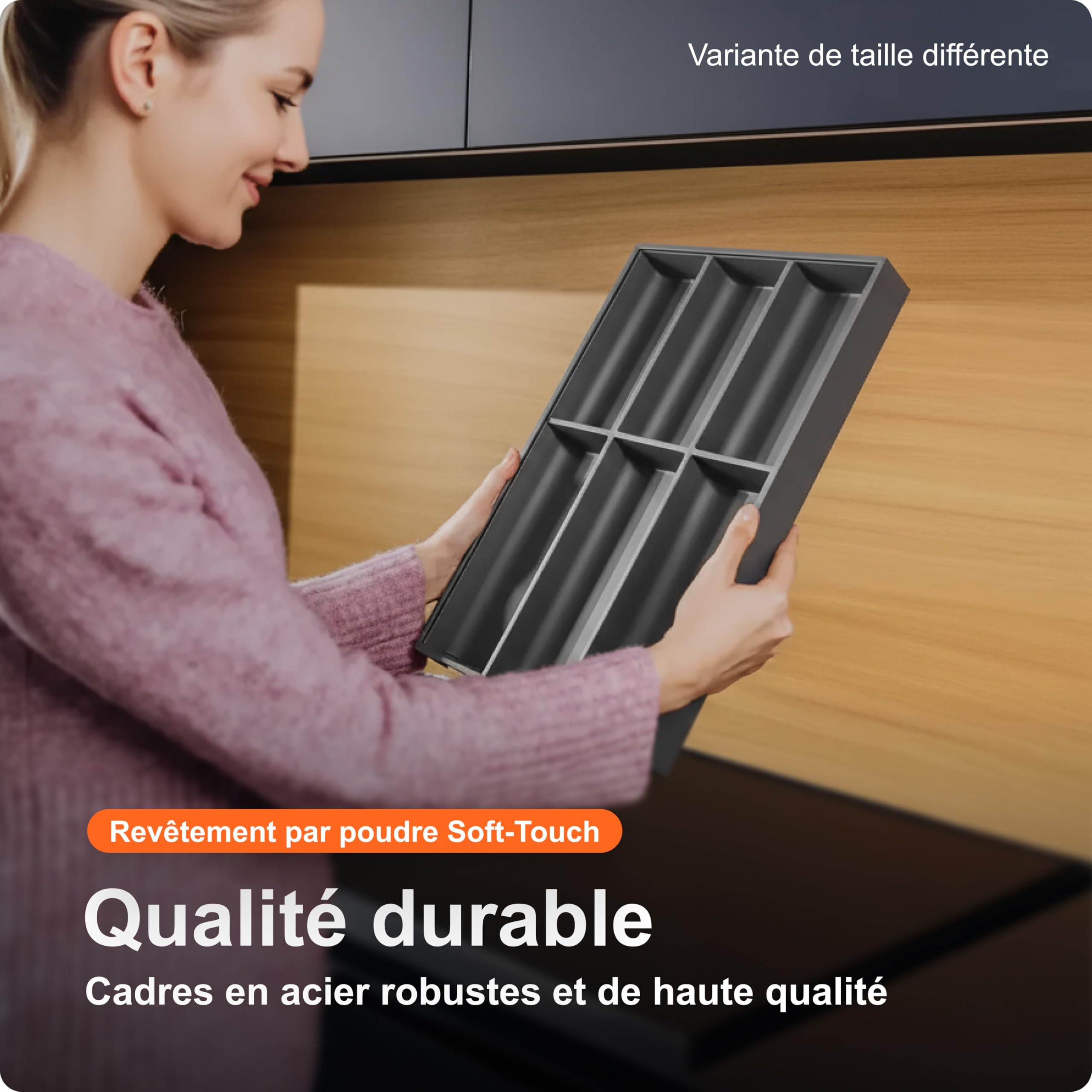 Blum AMBIA-LINE range-couverts Soft-Touch | organiseur de tiroir premium pour tiroir et meuble de cuisine modernes | protège, trie et range couverts et ustensiles | 42×30×5 cm | Gris Orion