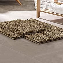 Amrapur Overseas 2-Pack Chenille Noodle Bath Mat with Non-Slip Backing, Taupe - coolthings.us