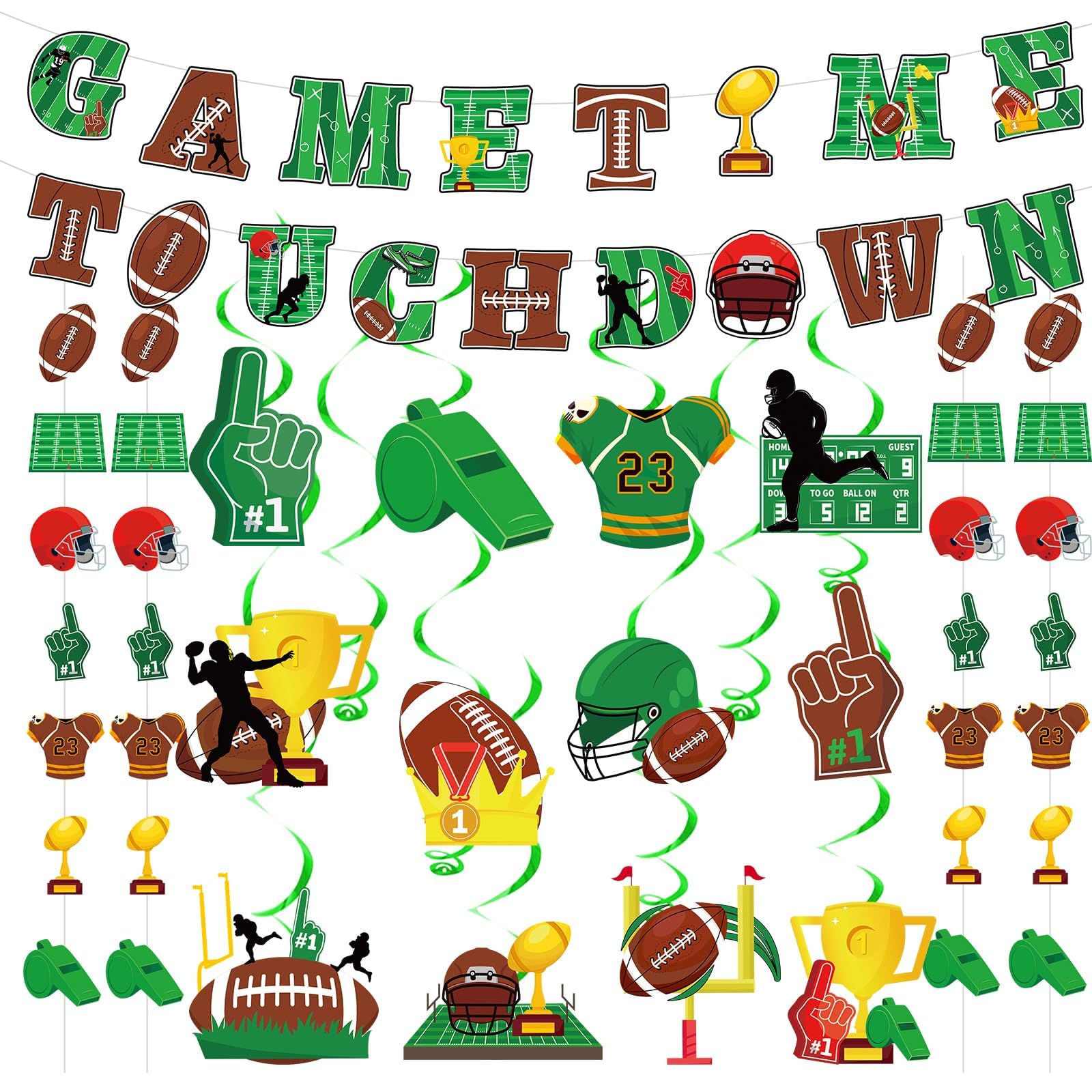 Wiooffen Football Party Decorations Football Hanging Swirl Banners for Football Birthday Party Game Time Touch Down Banner Sport Theme Ceiling