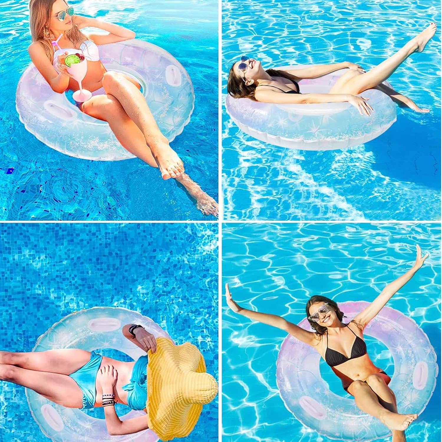 Anello da nuoto per adulti, con paillette, anello da nuoto gonfiabile con manico, per adulti, con cerchio di sicurezza, adatto per piscina, spiaggia, vacanze estive (90 cm)