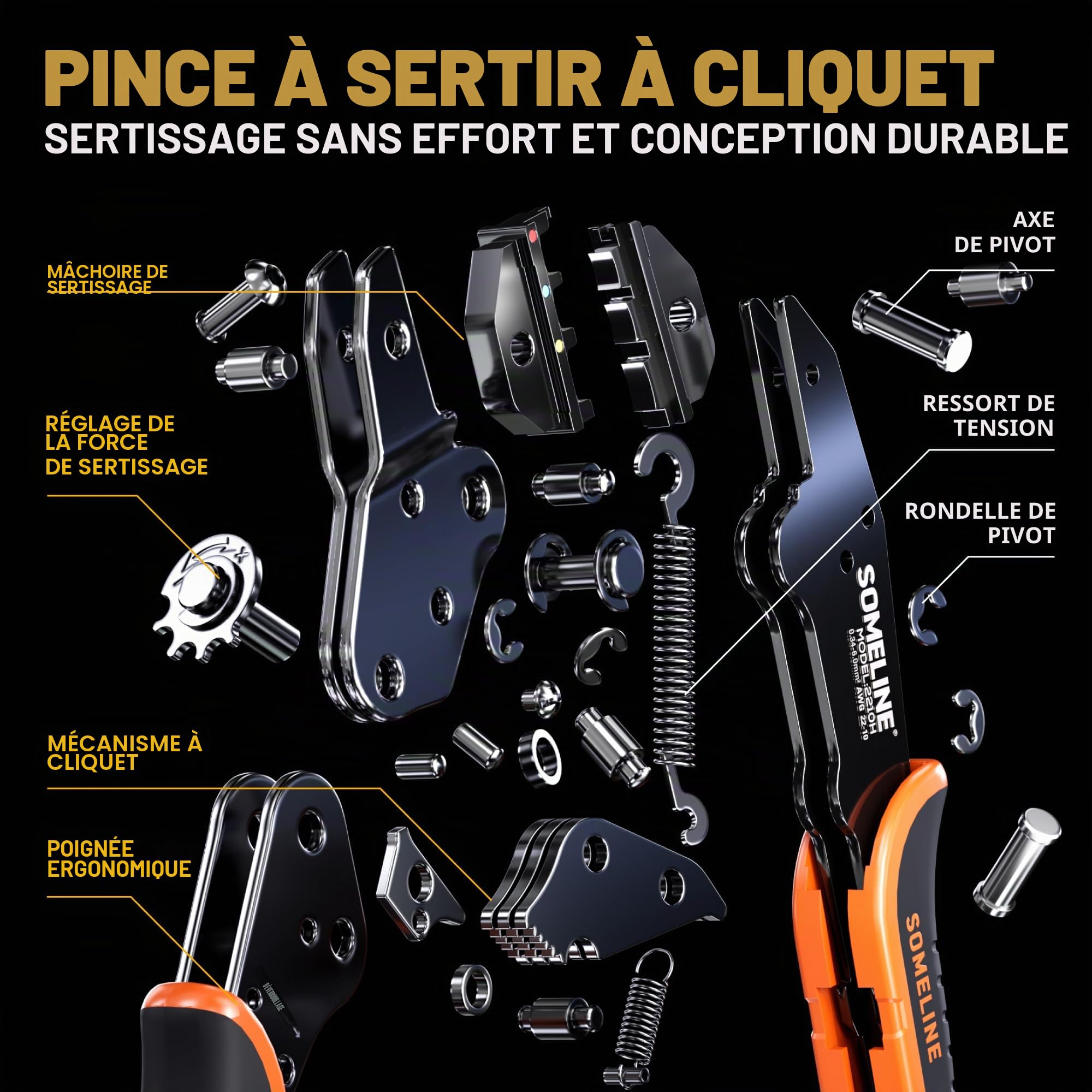 SOMELINE Pince à Sertir Cosse Thermorétractable Kit, Pince à Sertir 0,34-6 mm², avec 100 pcs Connecteur Thermorétractable, Cosse a Sertir Connecteur Electrique Etanche, for Cars and Boats