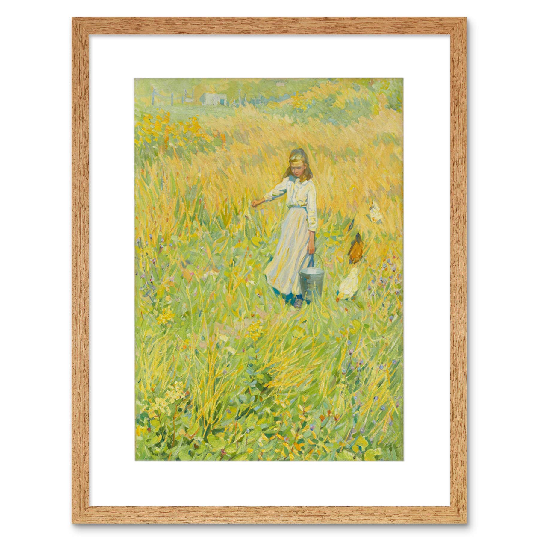 Wee Blue Coo Light Oak Painting Meadow Helen Galloway Mcnicoll The Little Worker Framed Wall Art Print