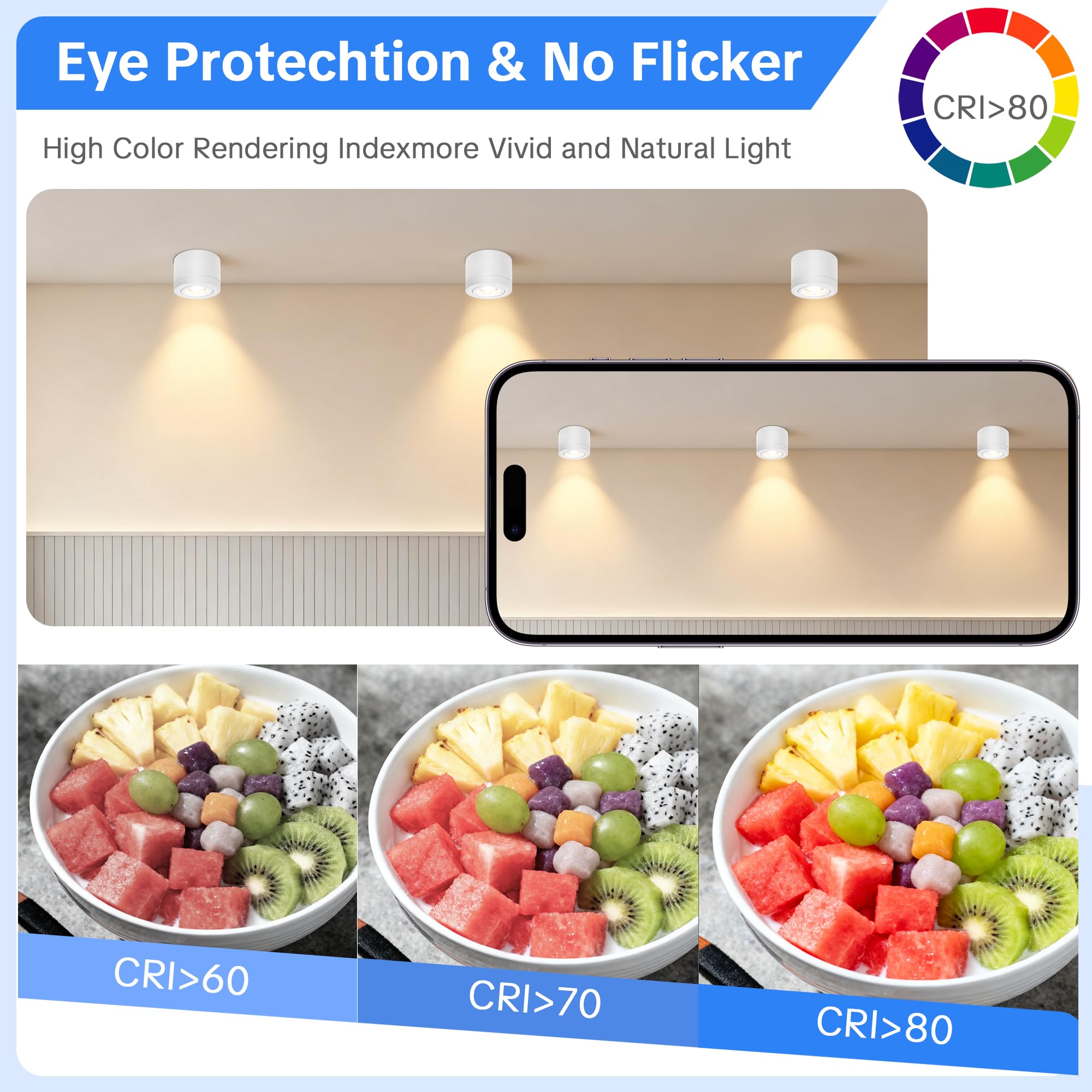 4x Led Aufbauspots Weiß - 30° Schwenkbar Ø80x60mm Deckenstrahler - inkl. 6W Led Modul 230V 2700K/4000K/6500K Dimmbar Deckenspots - Aufbaustrahler - Aufputz Spots