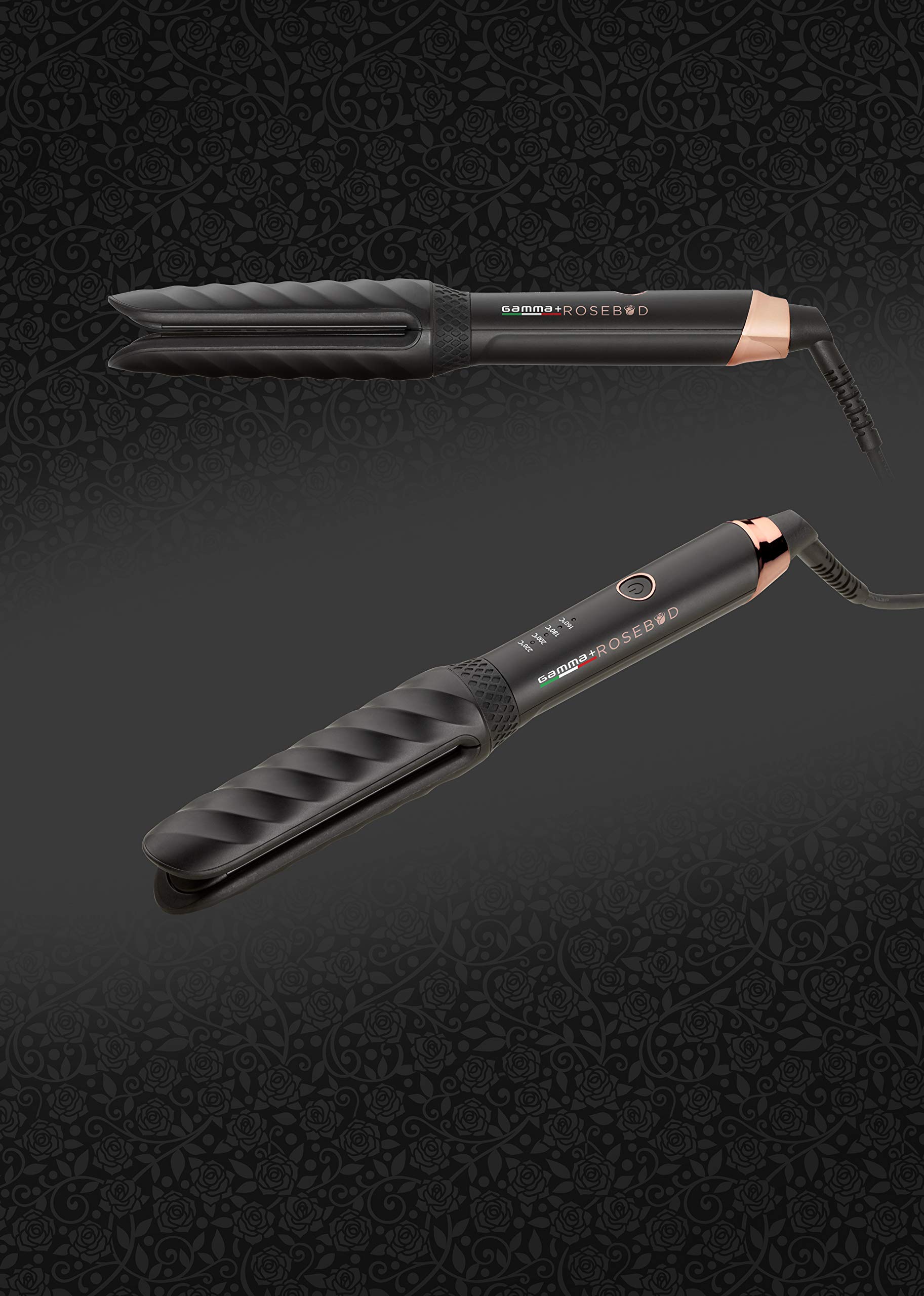 GAMMAPIU' Rosebud, fer à friser professionnel et fer à friser en céramique 2 en 1, 4 réglages de température, poignée anti-glissement, revêtement anti-brûlure