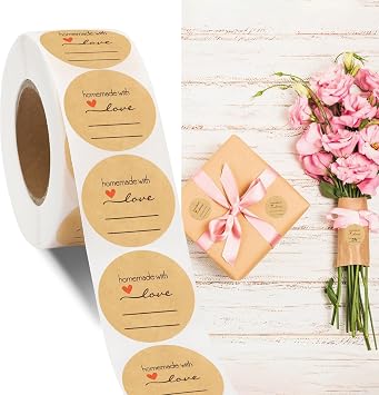 500pcs Homemade with Love Stickers 0.98 Inch Canning Labels for Mason Jar Kraft Sealing Labels Roll Stickers for Baked Packaging Round Adhesive Tags for Containers for DIY Stickers Style B