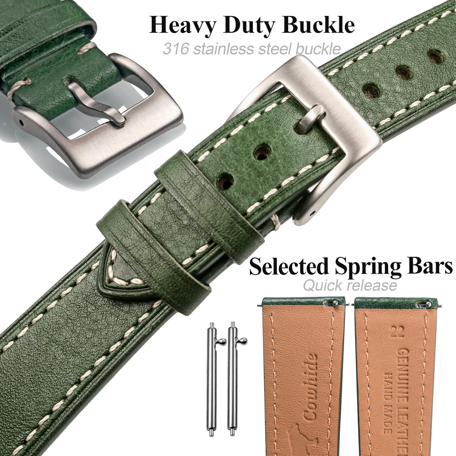 torbollo Leather Watch Band for Men Women, Soft Top Grain Quick Release Watch Strap 18 20 22mm Replacement Vintage Watch Wrap