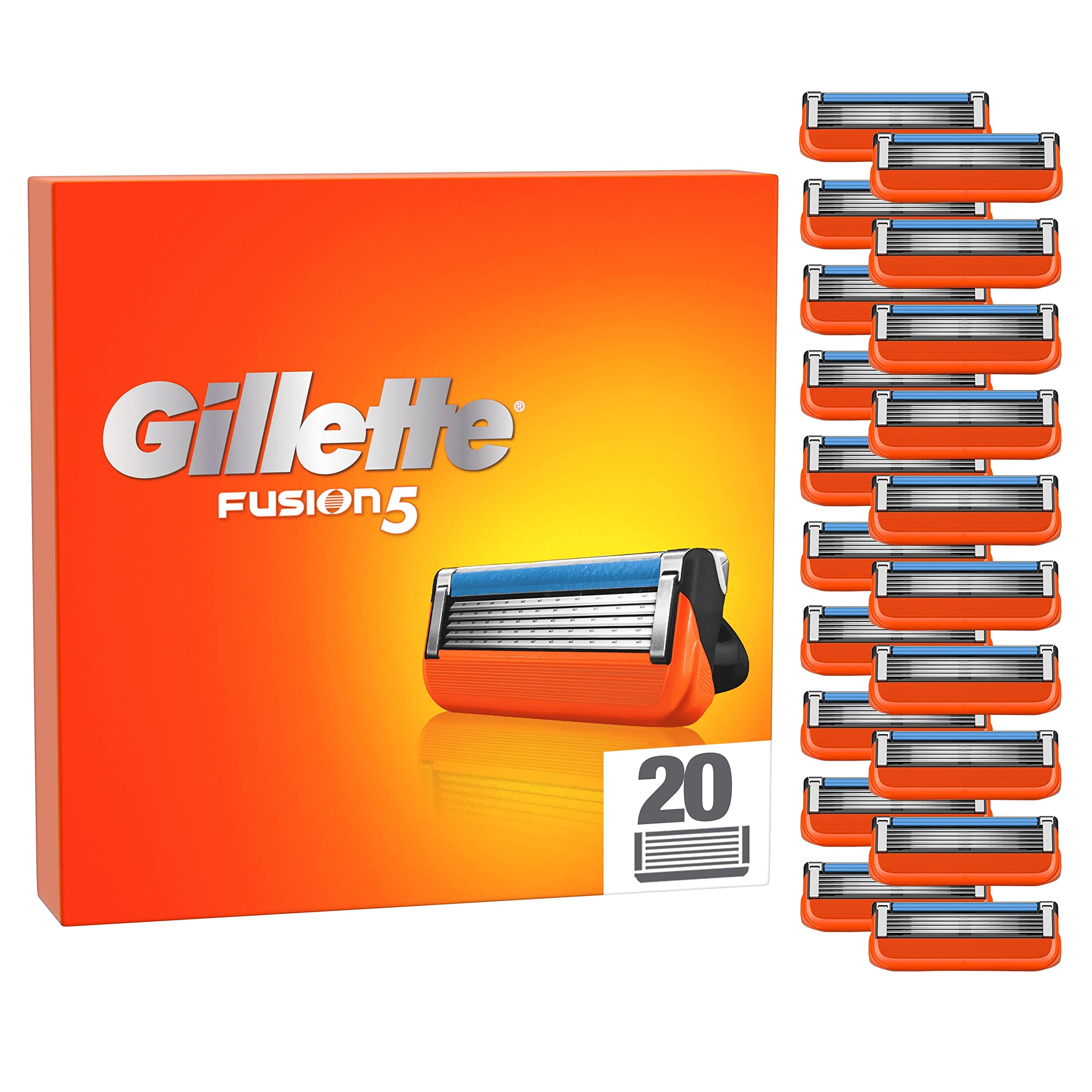 Gillette Fusion 5 Rasierklingen, 20 Ersatzteile mit 5 Klingen, Unübertroffene Zartheit, Gleitrasur mit Schmierstreifen, bis zu 1 Monat Rasur mit 1 Klinge, Geschenkidee