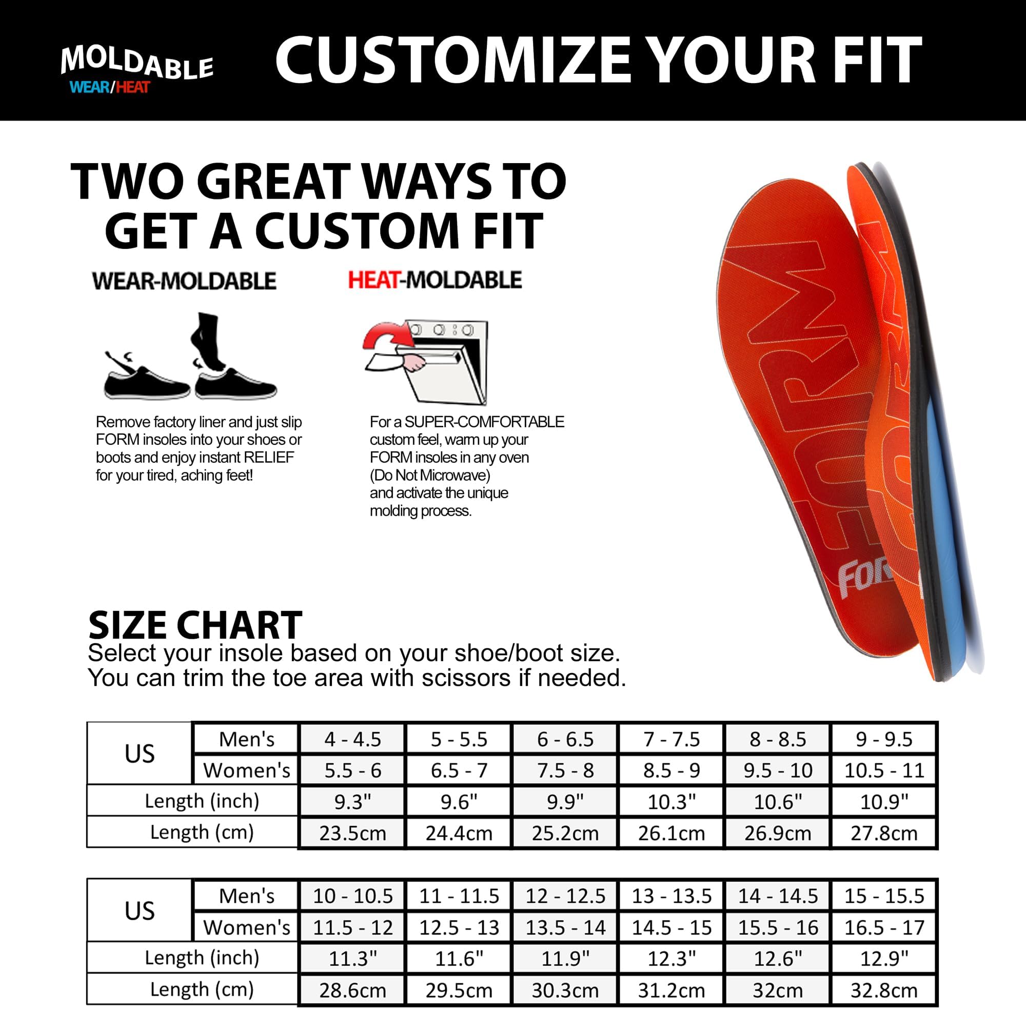 FORM Premium InsolesREINFORCED with EnduraHeel - Mit EnduraheelTM verstärkt, Einlegesohle, individuelle Passform Unisex-Erwachsene
