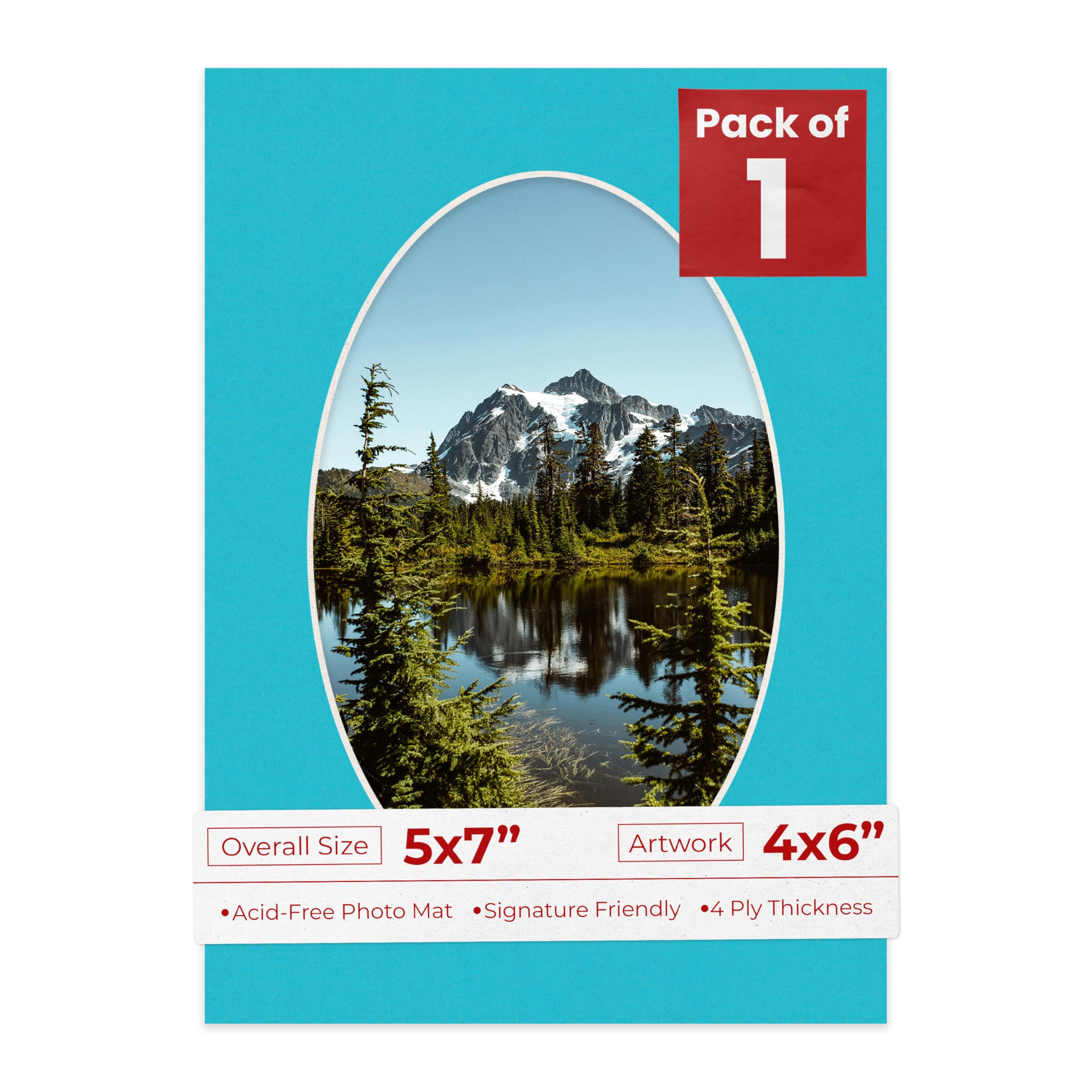 5x7 Mat Bevel Cut for 4x6 Photos - Precut Aquamarine Blue Oval Shaped Photo Mat Board Opening - Acid Free Matte to Protect Your Pictures - Bevel Cut