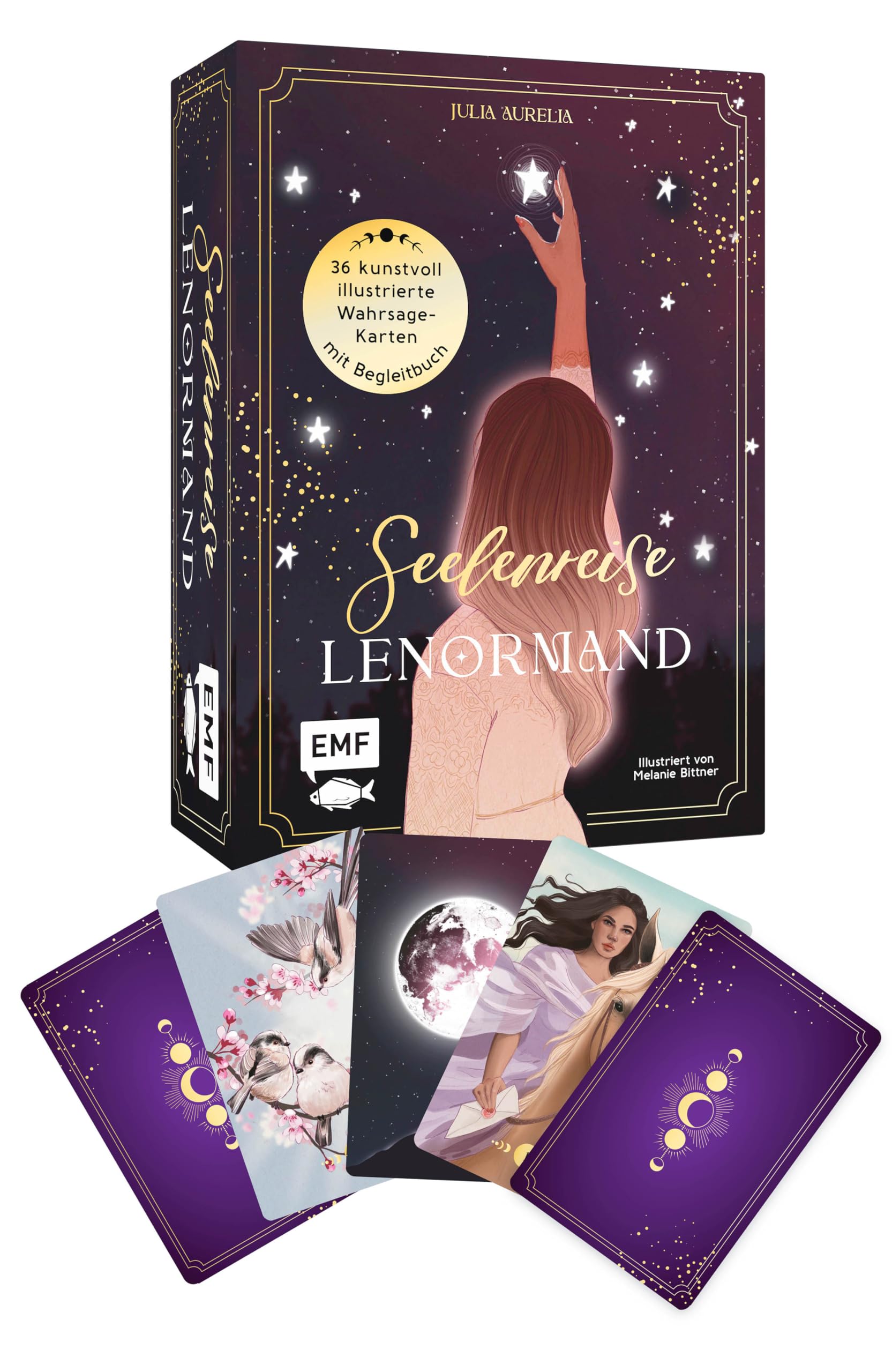 Lenormand-Kartenset: Seelenreise Lenormand: 36 kunstvoll illustrierte Wahrsage-Karten mit Begleitbuch | Edle Box mit Magnetverschluss und Goldfolie