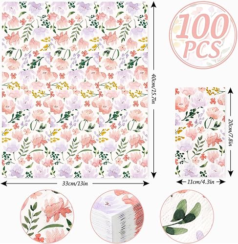 Miniatura 2 de JarThenaAMCS 100 hojas de papel de hojas de flores de acuarela, servilletas de baño de follaje floral, servilletas de baño desechables para