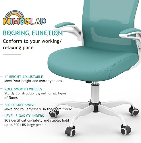 Miniatura 7 de Mimoglad Silla de oficina ergonómica de malla con respaldo alto, soporte lumbar ajustable, cojín de asiento grueso (moderno, azul Tiffany)