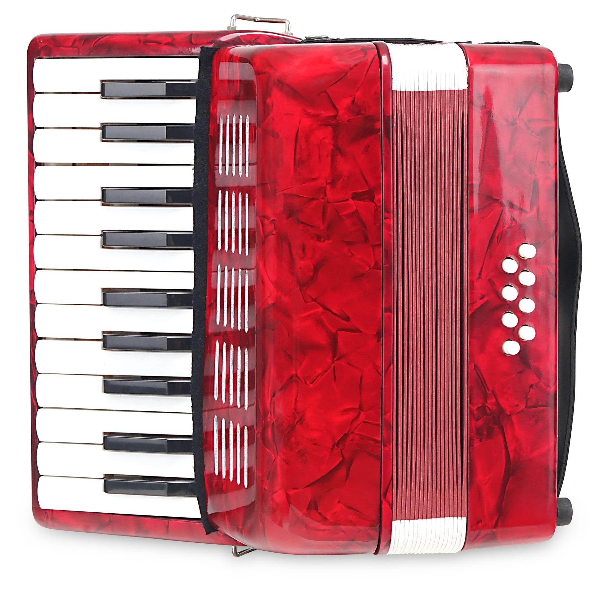Classic Cantabile Secondo Acordeón Infantil 8 Bajos Set Rojo, Peso: 2 | Acordeón para niños, 22 teclas de agudos, 8 teclas de bajos, 4 kg, Dimensiones (An x Pr x Al en cm): 28, 5 x 16 x 28, Atril
