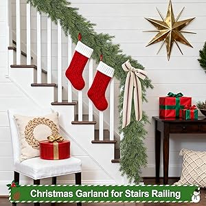 Artgar 6 Ft Realistic Christmas Cedar Garland, Thick Faux Green Garland, Real Touch Artificial Greenery Pine Garlands for Home Table Mantle Stairs Railing Window Outdoor Holiday Xmas Decor
