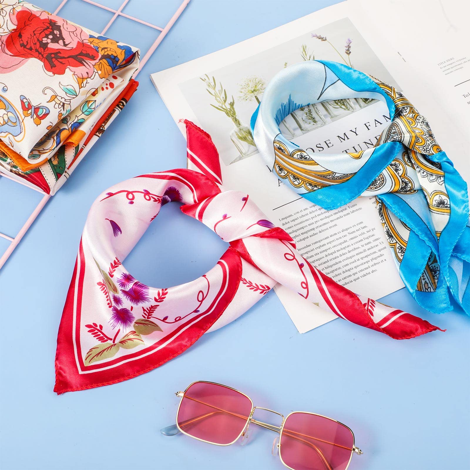 Handepo Lot de 40 foulards carrés en satin pour femme - Couleurs mélangées - 50 cm