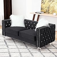 Vista 11 de Juego de 2 sofás Chesterfiled de lujo para sala de estar, 2 sofás modernos con botones de diamante con patas de cristal acrílico, juego de 2 sofás