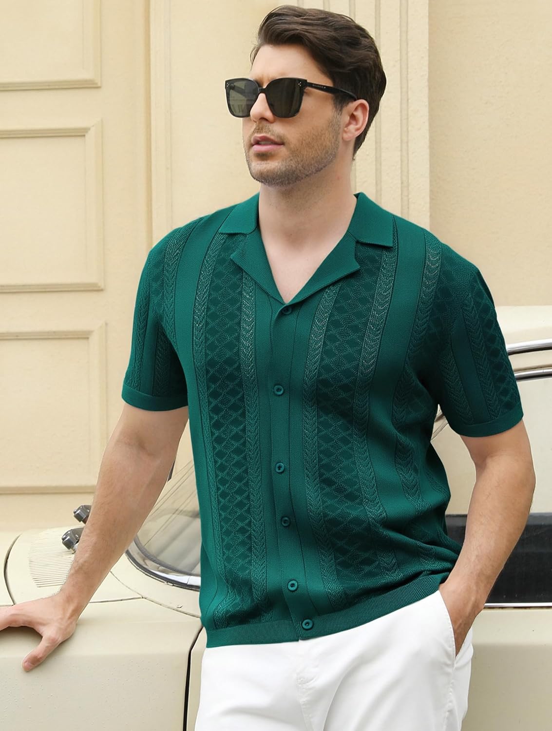 Esabel.C Men‘s Knit Button Down Shirts Long Sleeve Stripe Sweater Casual Ribbed Fashion Polo Shirts for Men - Image 3