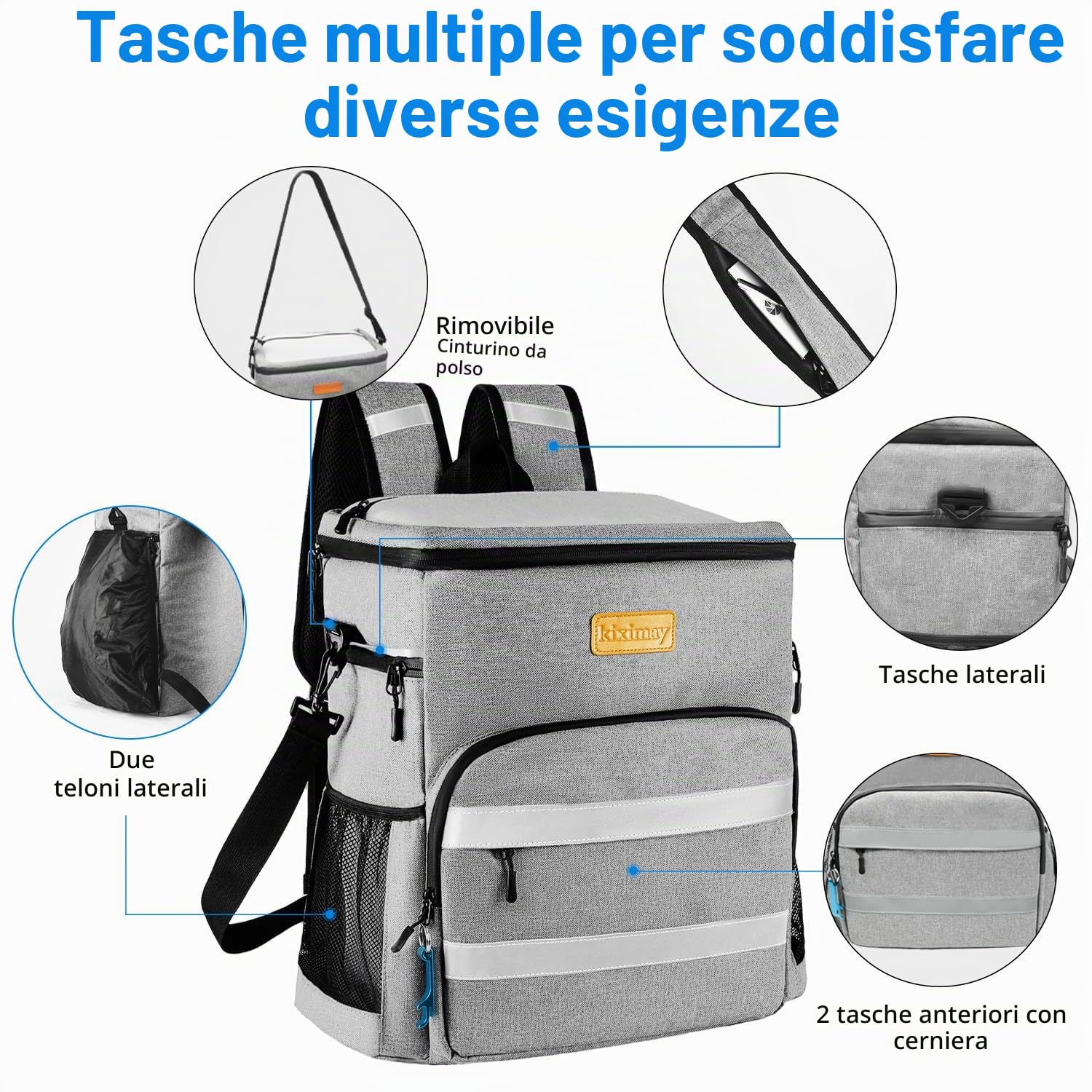 Zaino Termico 30 Litri, Borsa Termica Grande Sigillato e Impermeabile Borsa Frigo Rigida Zaino Frigo Termico per Pic nic, Campeggio e Barbecue Grigio