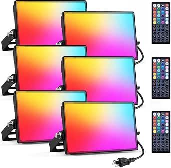 Onforu RGBW LED Flood Light DIY Color Changing Uplights with Remote, 6 Pack