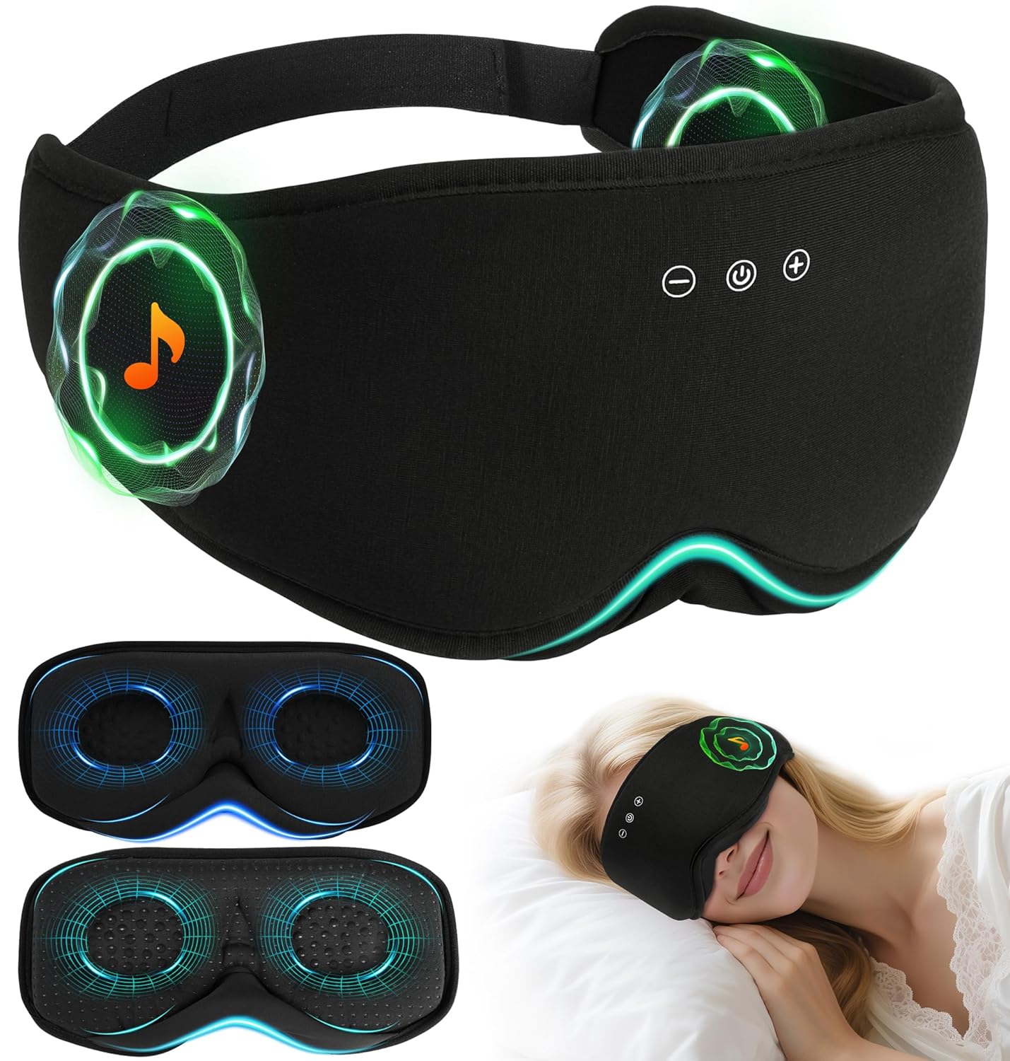 LC-dolida Bamboo Cotton Bluetooth Sleep Mask 2 in 1 3D Soft Sleep Mask with Sleep Headphones Sleep Eye