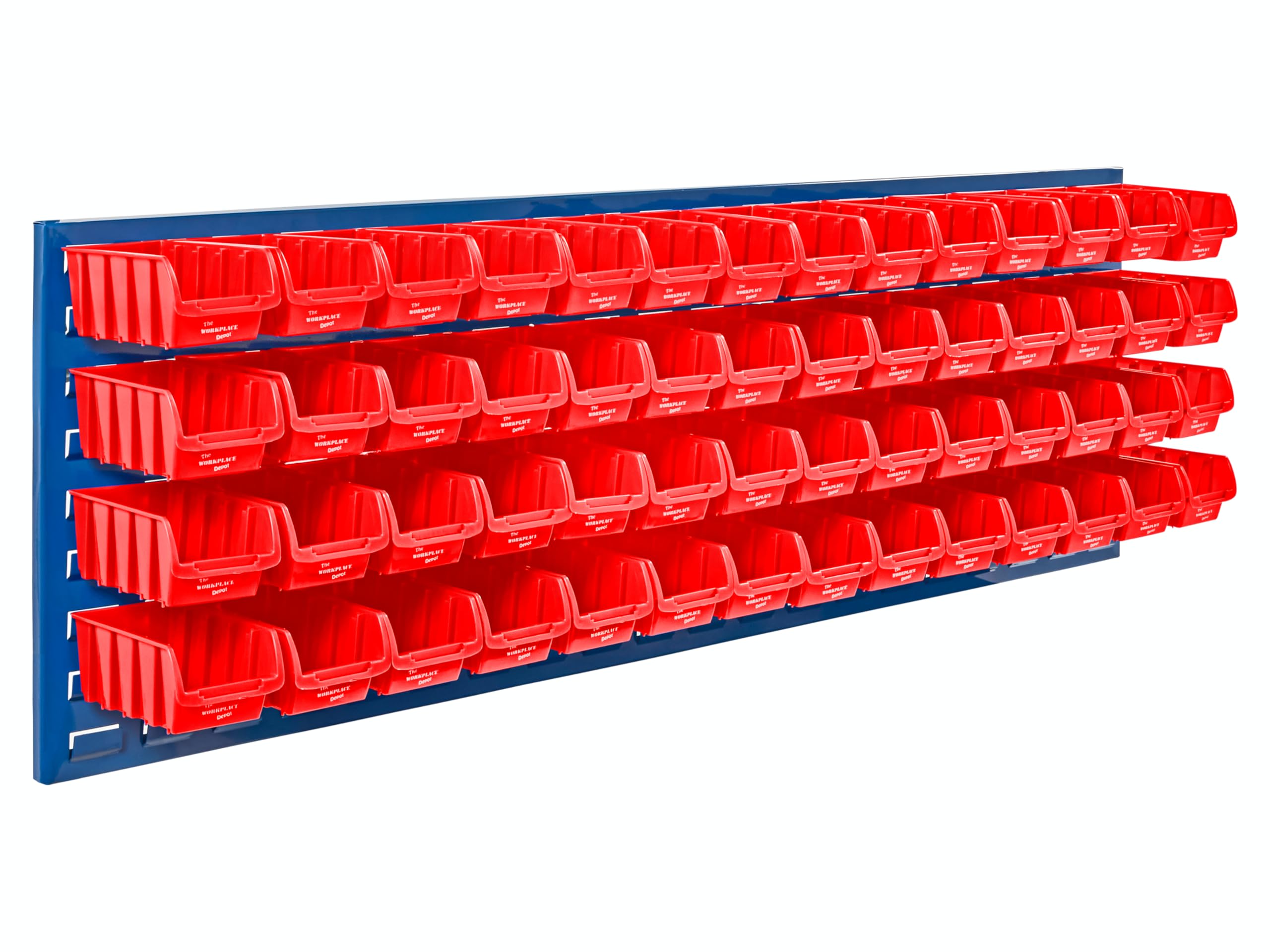 The Workplace Depot Louvre Panel & Bins Kit – Steel Wall-Mounted Storage Organiser 460(H) × 1490(W) mm with Plastic Bins – Ideal Workshop, Garage & Office (Red, with x56 Small Bins)