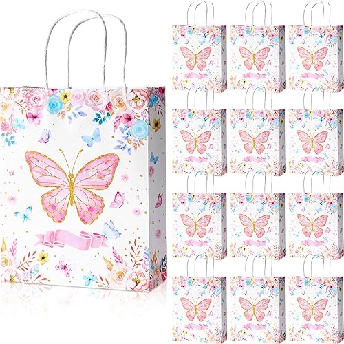 Nezyo 24 bolsas de regalo de mariposa para regalo, golosinas, dulces, flores, bolsas de papel con asa, regalos de fiesta de mariposa para bodas,