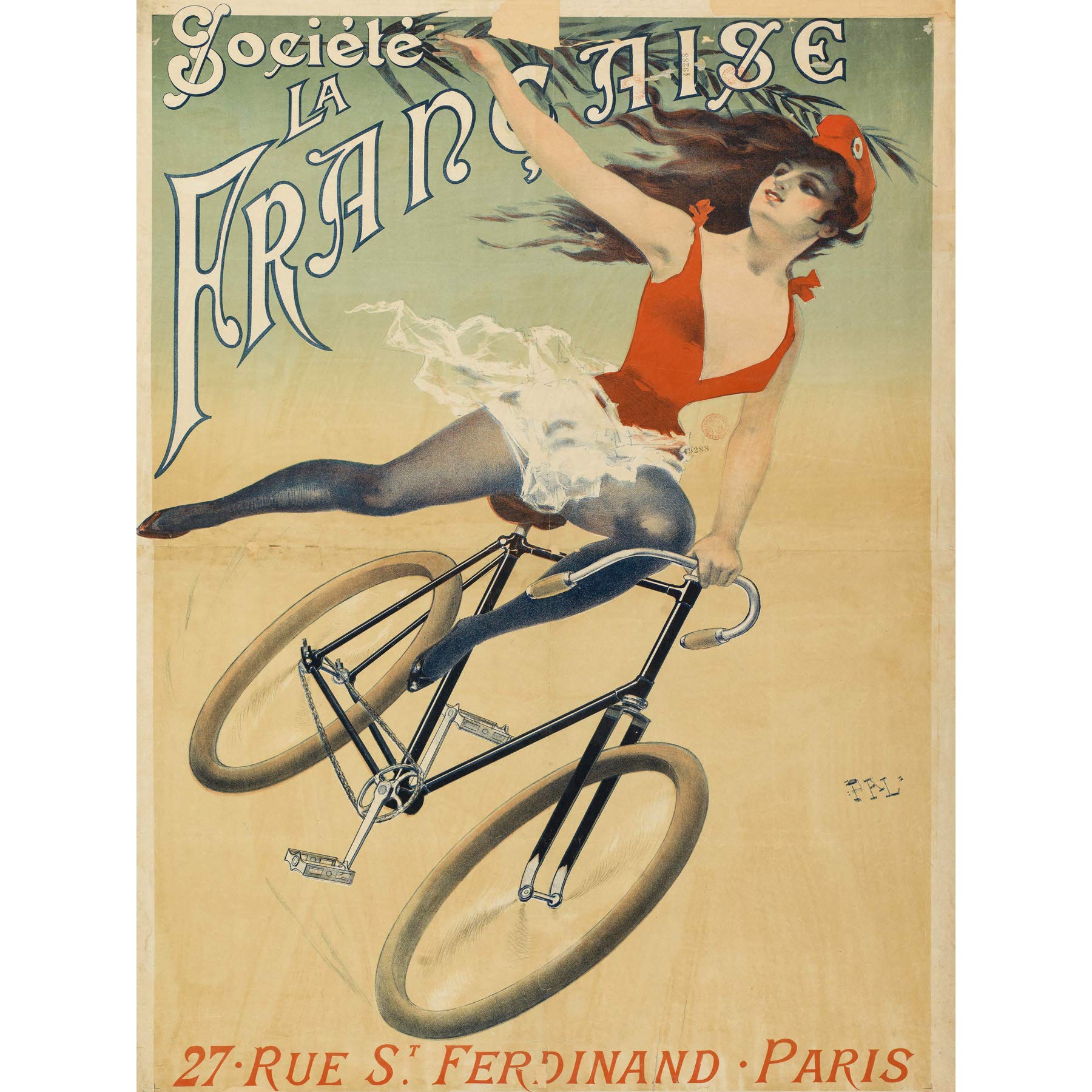 Pal Francaise Marianne On Bicycle Advert Large Wall Art Print Canvas Premium Mural