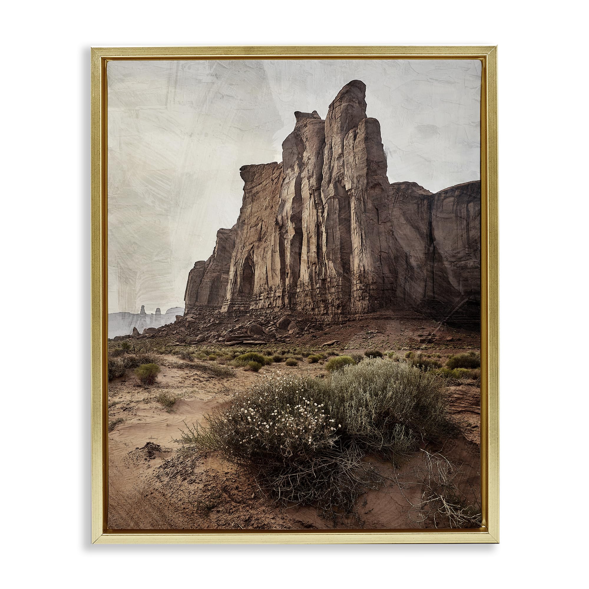 Stupell Industries Southwestern Desert Rockscape Vista 'Desolate Rock View', Floating Frame Canvas Art, Gold, 17 X 21 Inches, Easy To Hang And Sturdy, Made In Usa, By Kim Allen