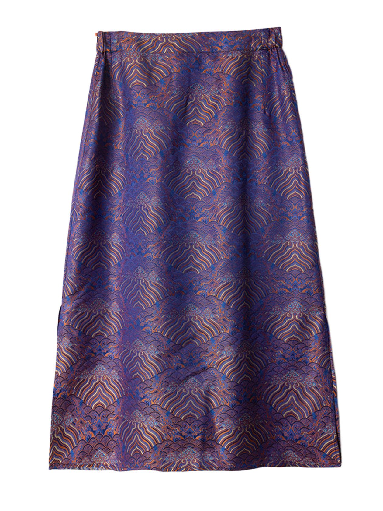 HangErFeng Women Silk Song Brocade Jacquard Elastic Waist Versatile Midi Skirt 165