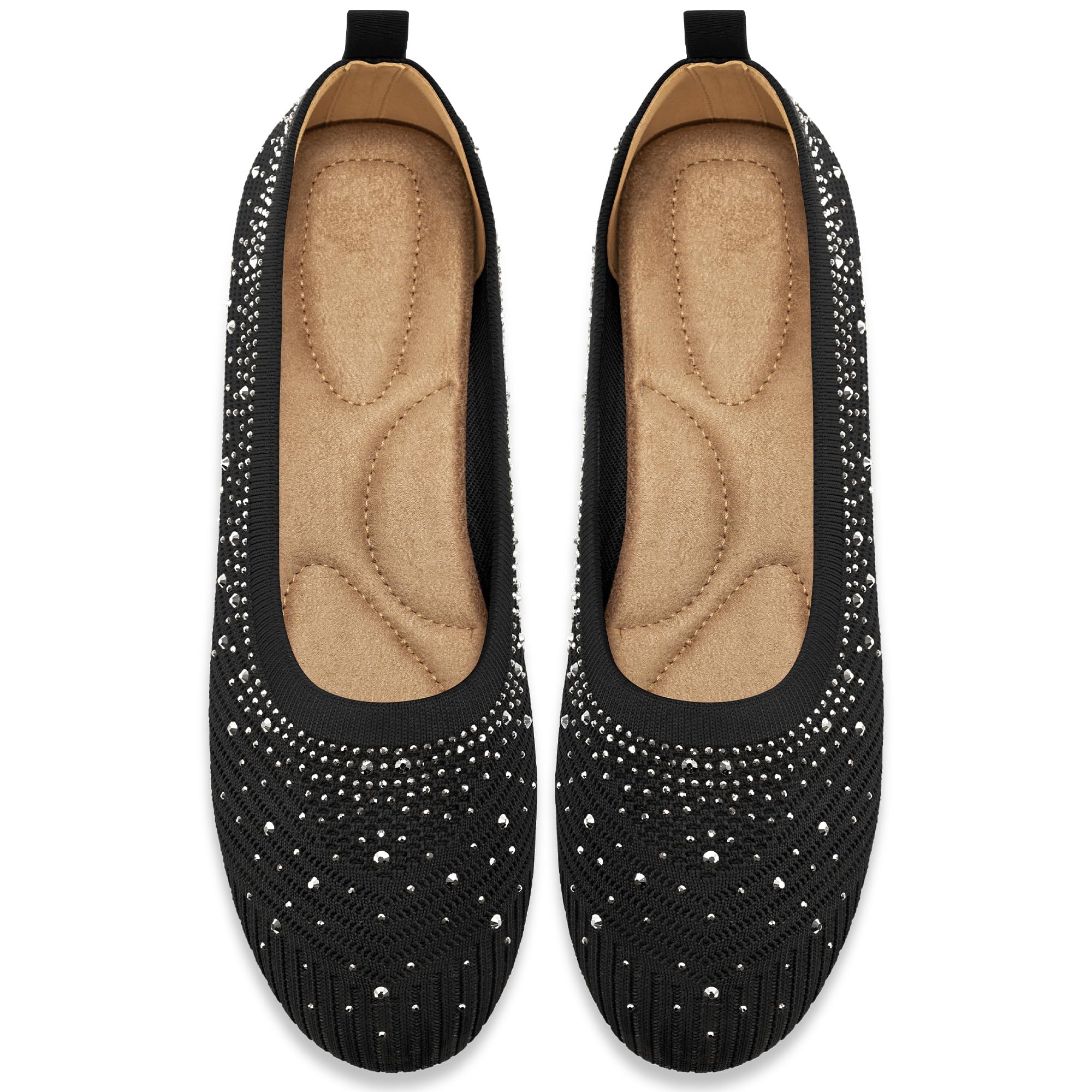 Almusen Flats for Women Dress Shoes: Comfortable Soft Knit Ballet Flats Glitter Round Toe Casual Work Business Shoes for Office Driving Wedding
