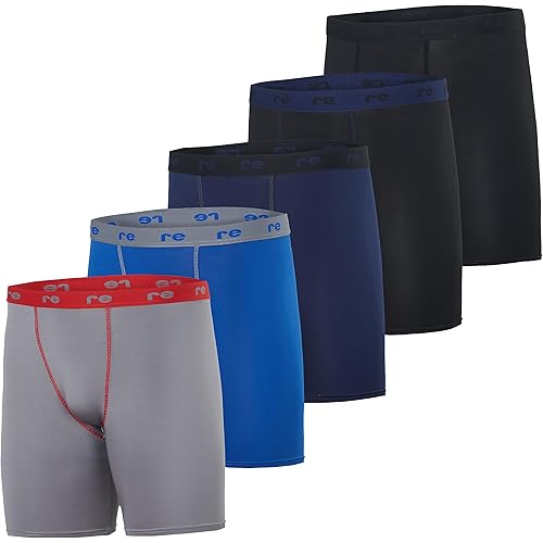 Real Essentials 5 Pack: Mens Compression Shorts - Quick Dry Performance Active Underwear (Available in Big & Tall)
