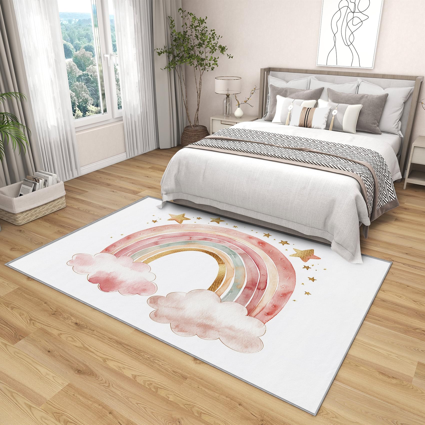 SherAvant Rainbow Rug for Girls Bedroom - 2x3 Rug - Rainbow Rug - Kids Nursery Baby Girls Area Rug - Cute Cartoon Cloud Star Rugs - Watercolor Kawaii CarpetSoft Washable Non Slip Low Pile Home Decor
