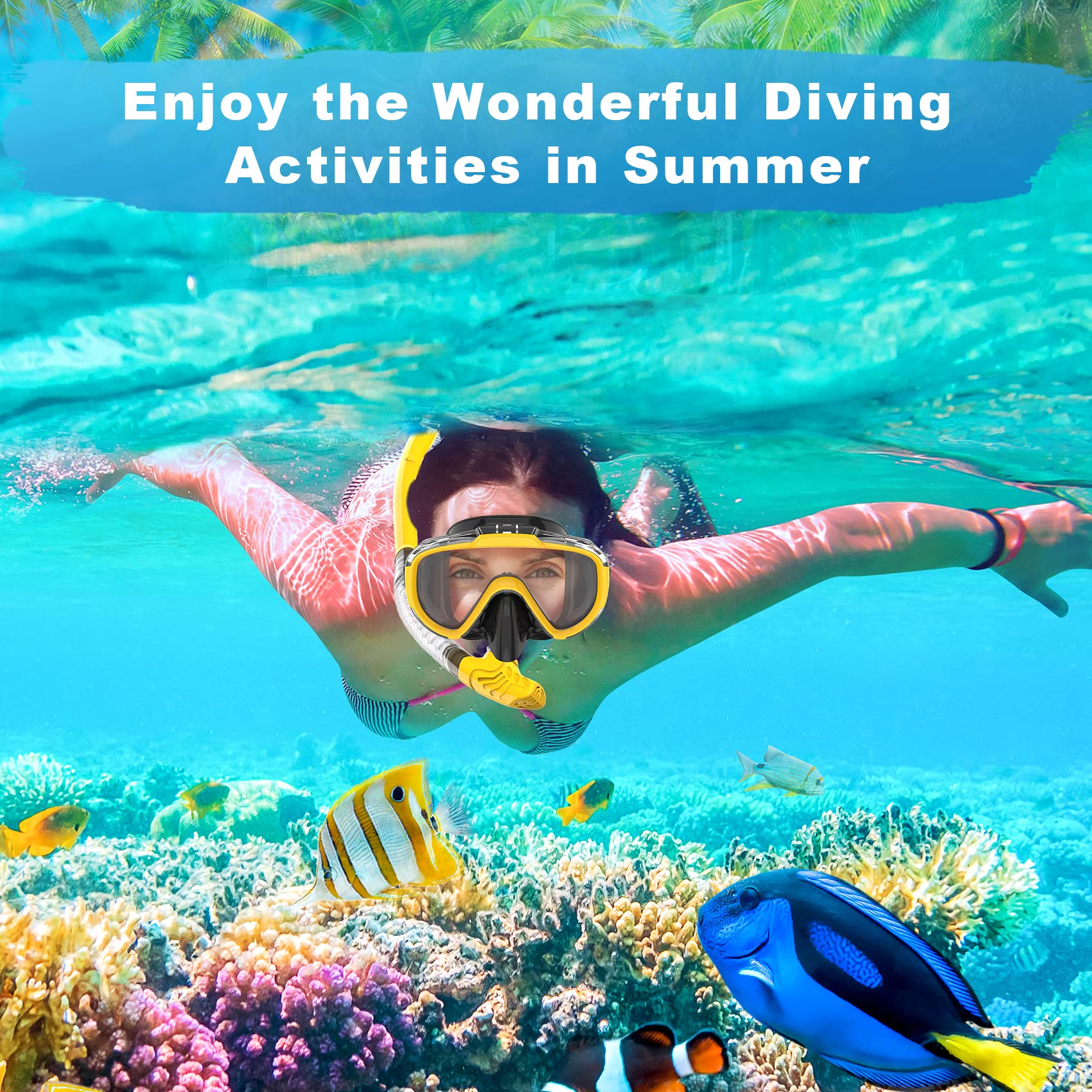 Zipoute Snorkel - Máscara de Buceo Integral para niños, con Snorkel para niños, Vista panorámica de 180 Grados, Seguro, antifugas, antiniebla, Equipo de Buceo Plegable para