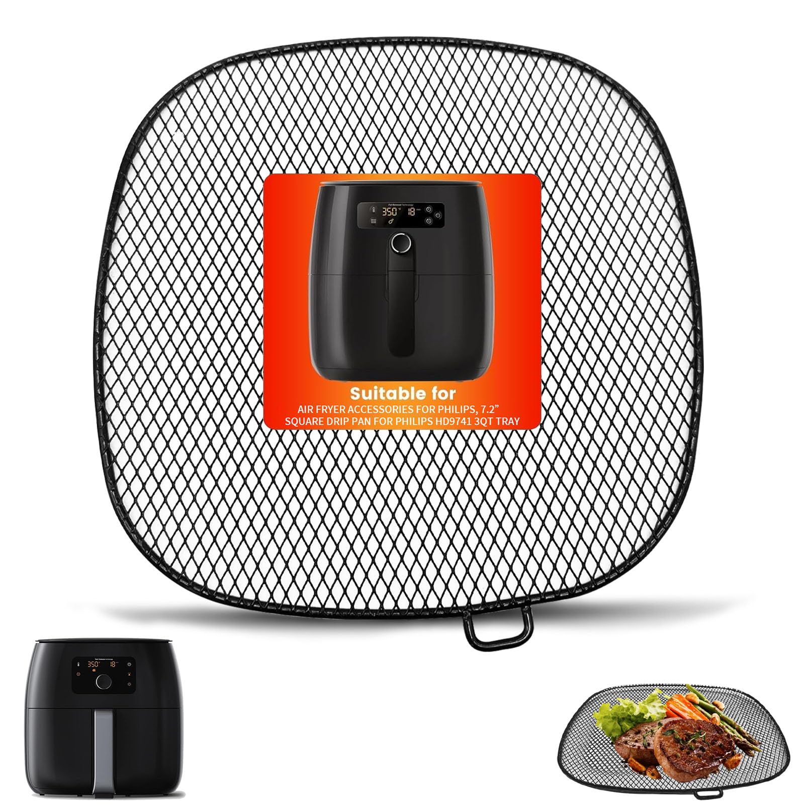 GCQ Air Fryer Accessories for Philips, 7.17” Square Drip Pan for Philips HD9741 3QT Tray Rack Compatible with HD9641 HD9721, HD9730, Dishwasher Safe