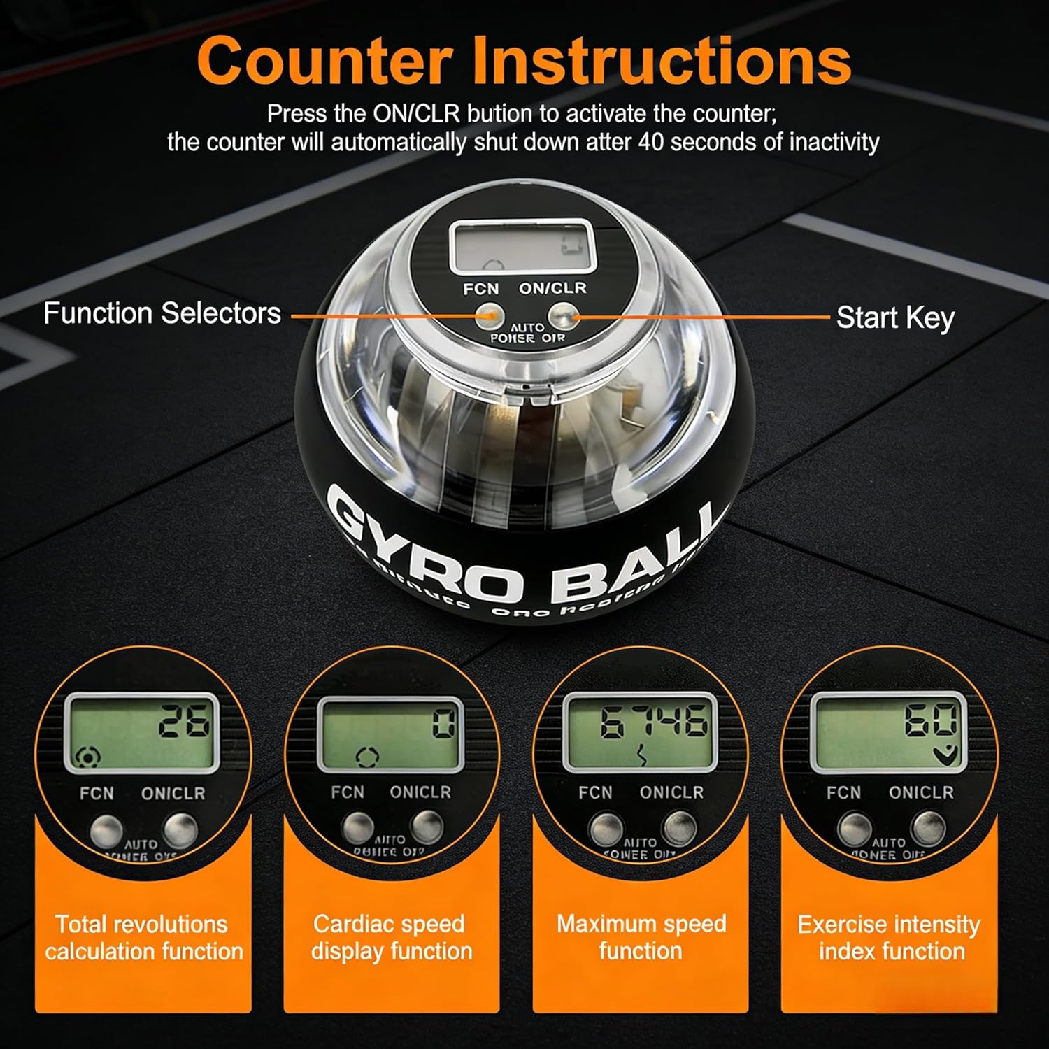 Torque Ball with Counter, Auto-Start Gyroscopic Wrist Exerciser, Forearm & Grip Strength Trainer, Hand Strength Training Ball with LED Lights（with Screen Counting Function）