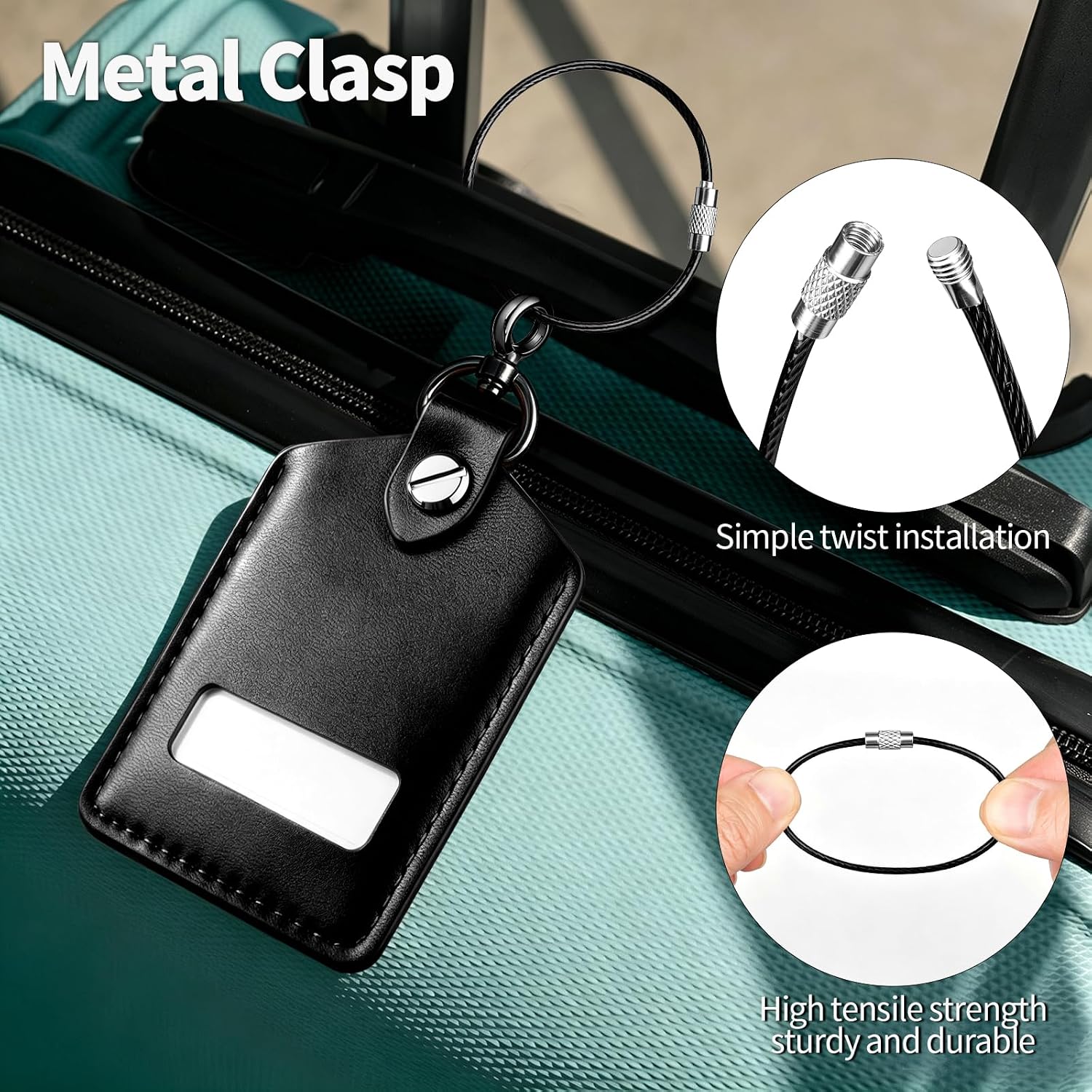 T-carbon 2-Pack Leather ID Luggage Tags for Suitcase,Black image 2